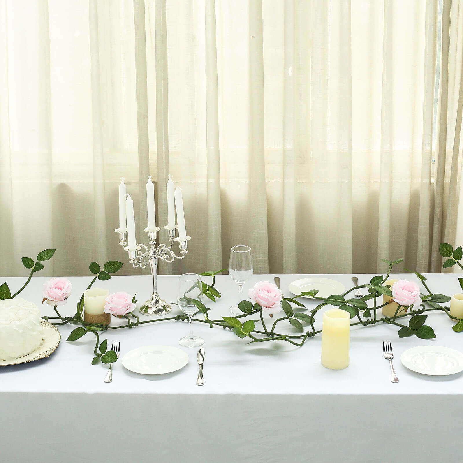 6ft Blush Realistic Silk Rose & Leaf Garland - Ideal for Decor
