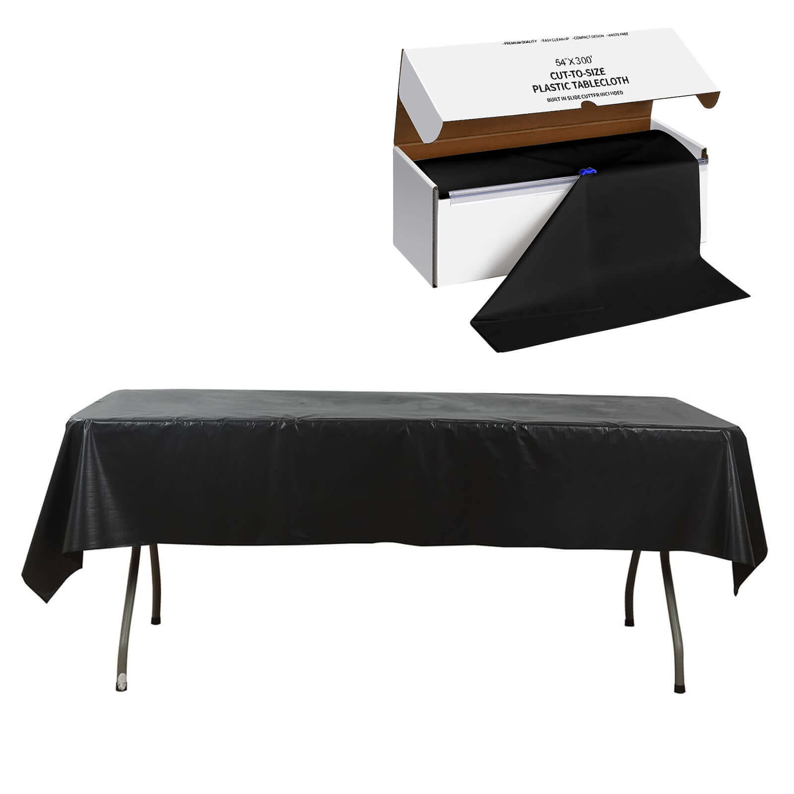 Customizable Black Plastic Table Cover Roll with Slide Cutter - 54x300ft, High-Quality Deal