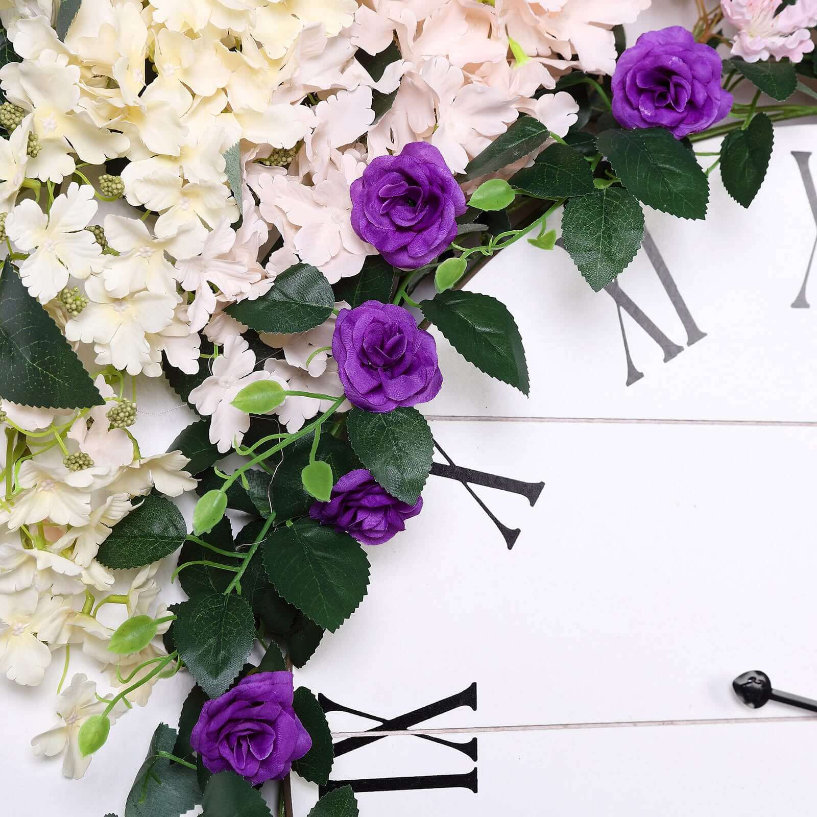 20-Piece Purple Silk Artificial Rose Garland, 6ft, Ideal for Decor