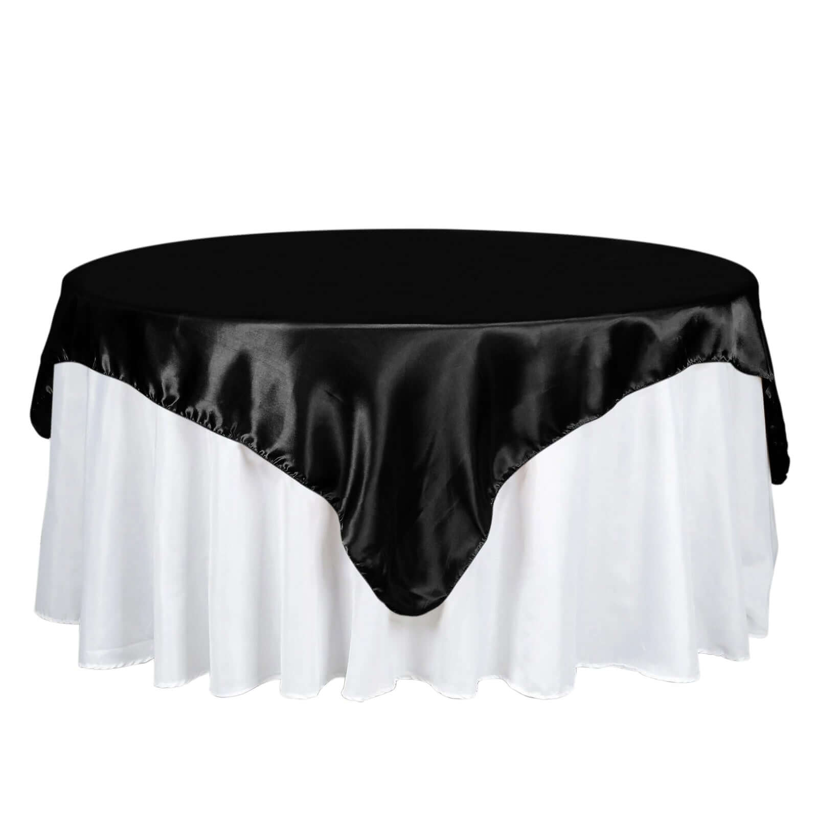 Black Satin 72x72 Square Table Overlay - Ideal for Luxurious Events