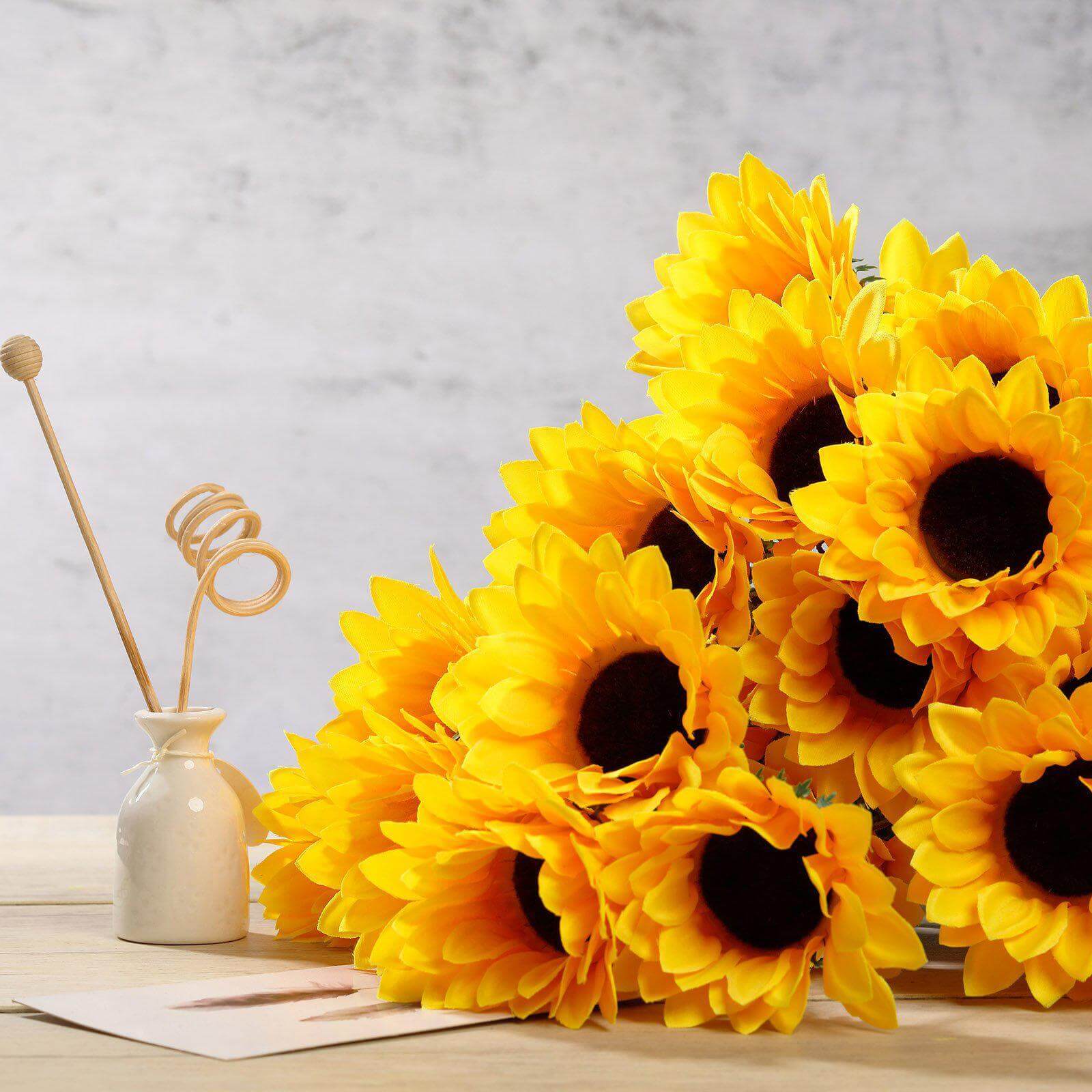 70 Yellow Artificial Silk Sunflowers in 5 Bushes for Vase Decoration