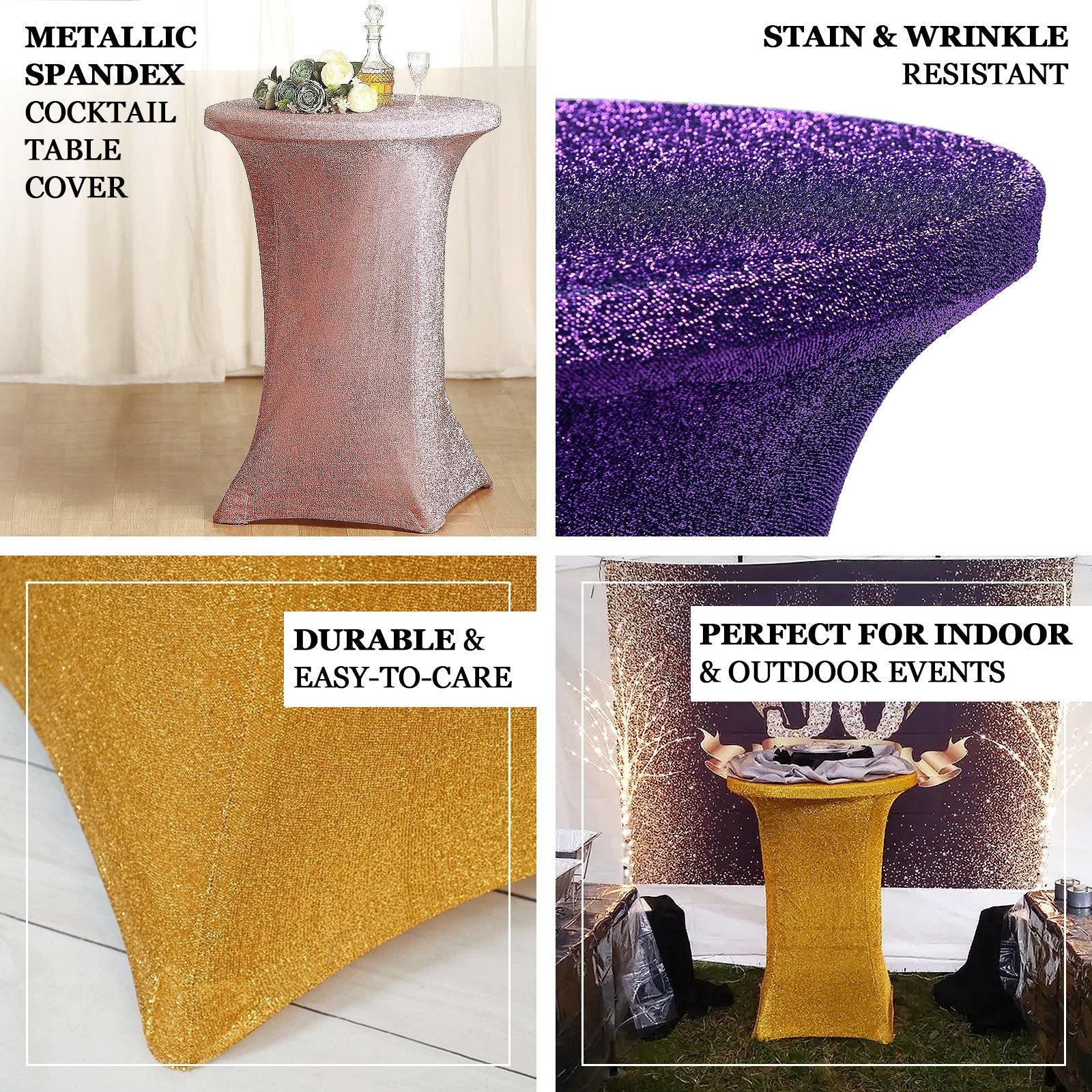 Shiny Black Metallic Glitter Spandex Cover for Cocktail Tables