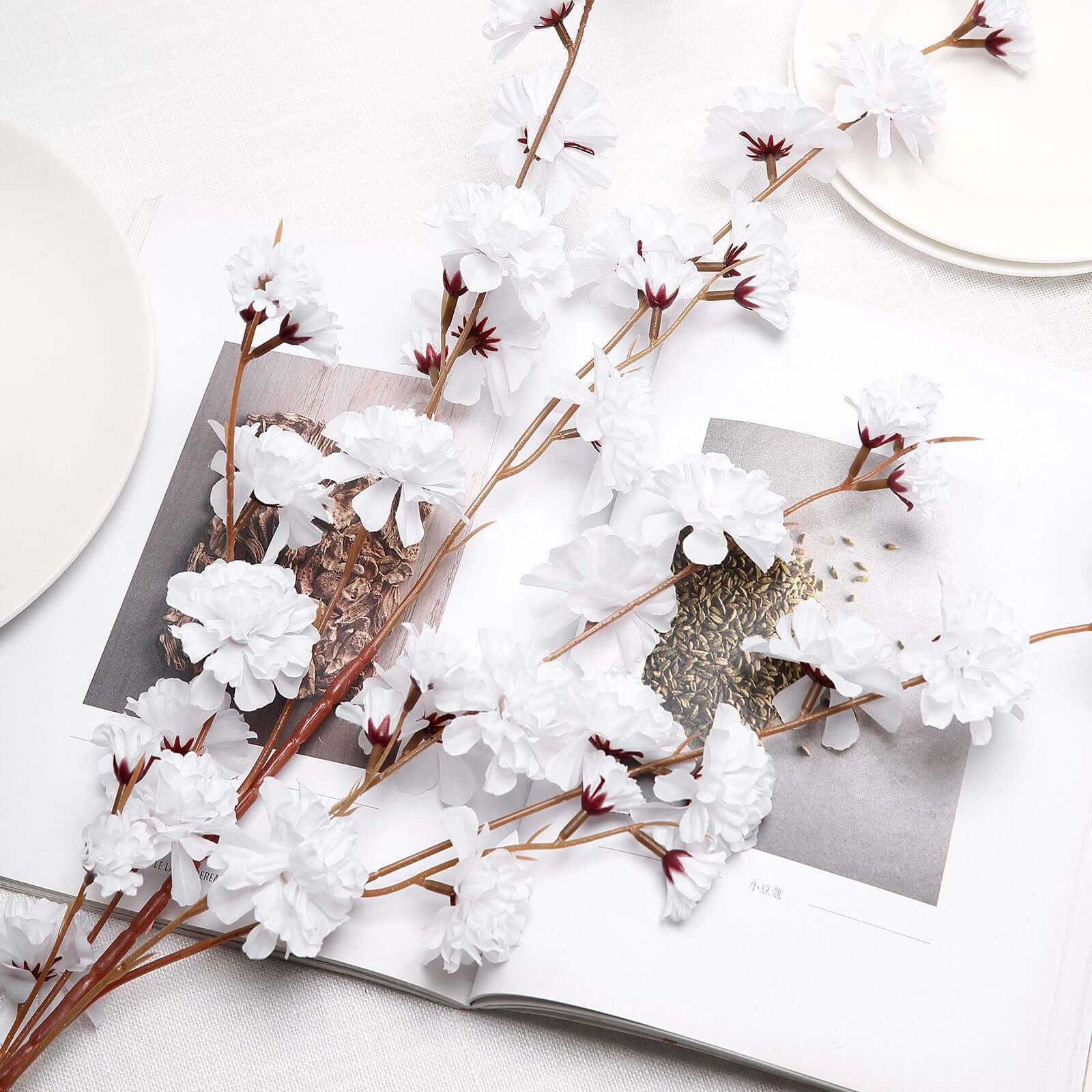 2 Branches 42-Inch Tall Artificial White Silk Carnation Stems - Perfect Decor!