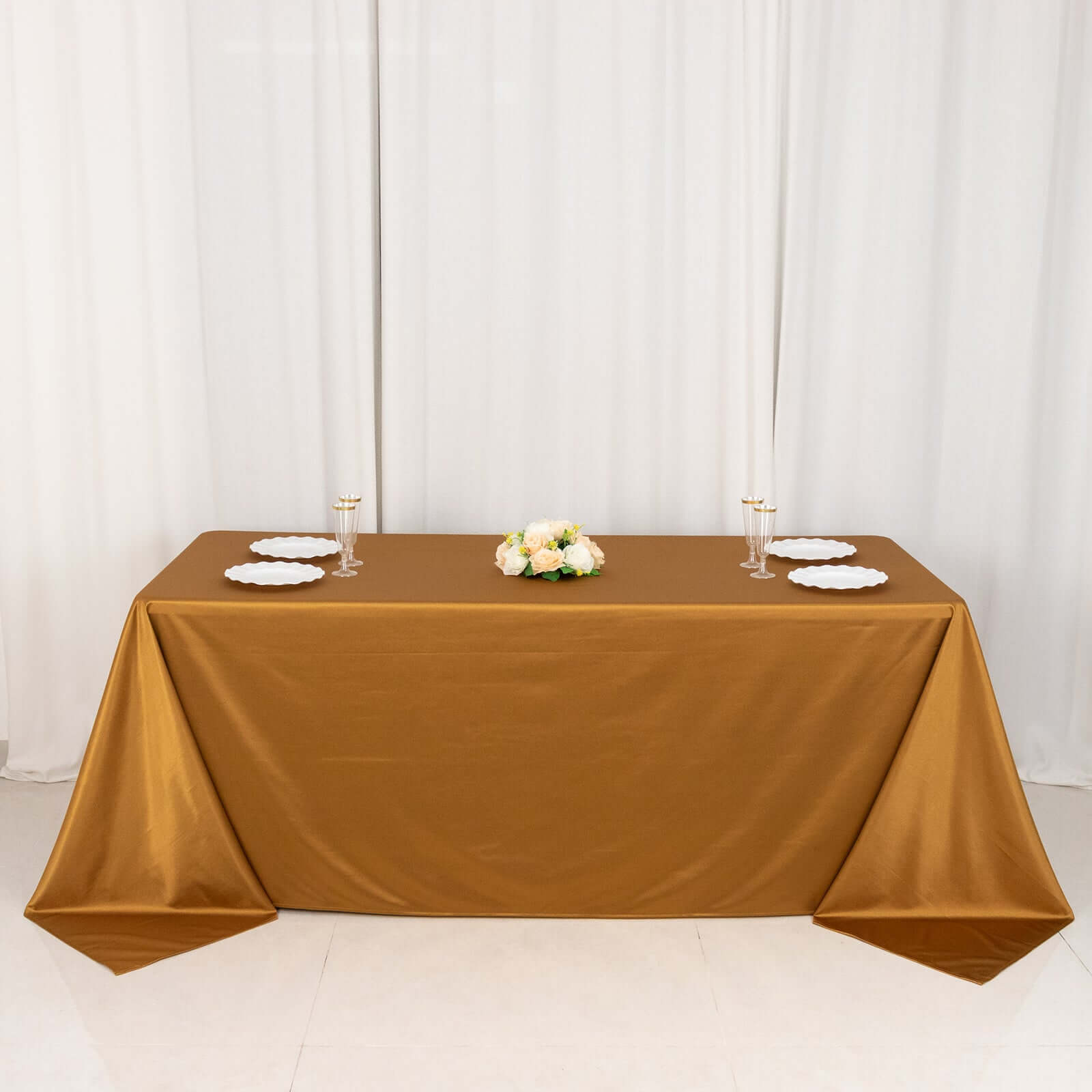 Shimmering Gold Premium Scuba Seamless 90x132 Wrinkle & Stain-Free Tablecloth for Events