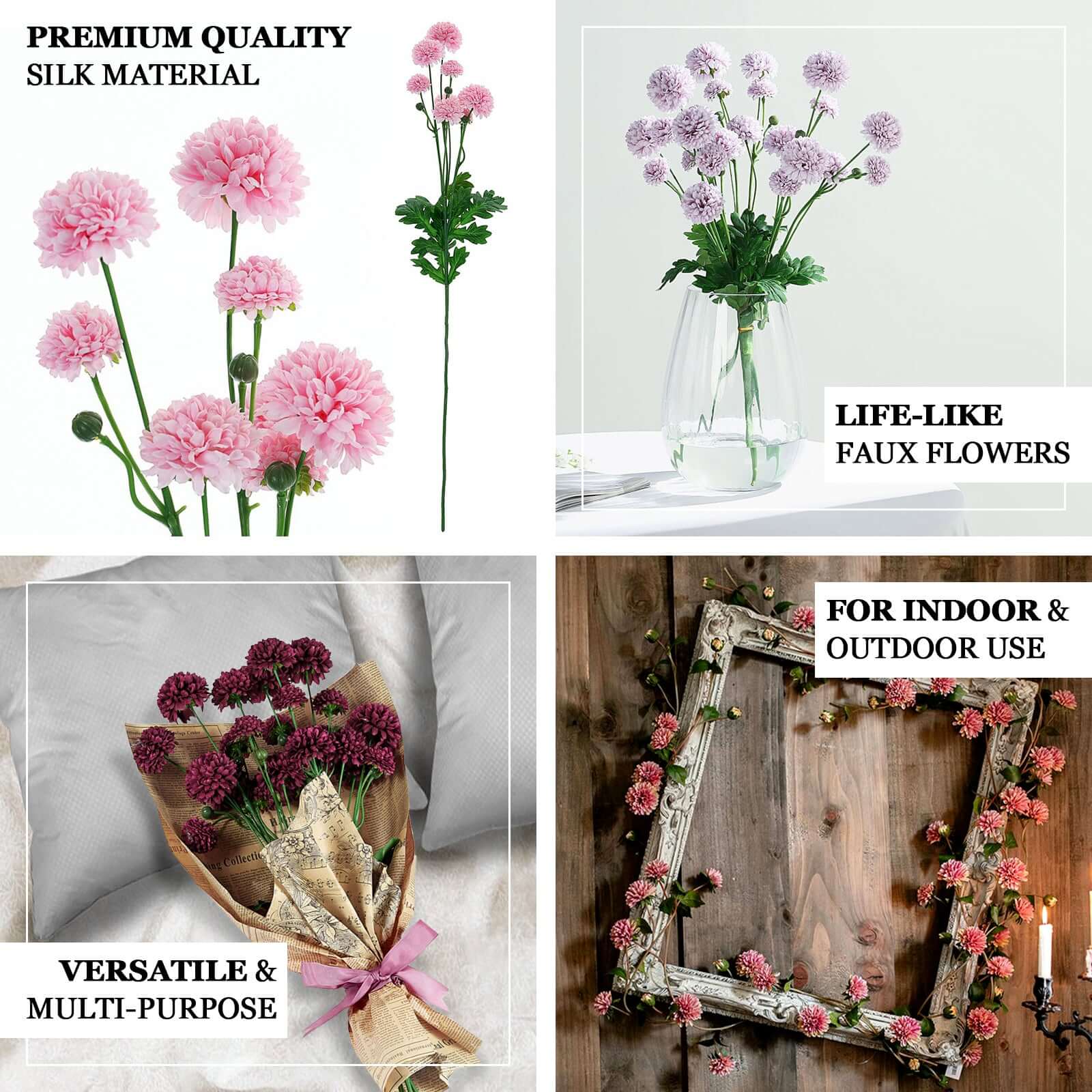 Special Offer! 2 Burgundy Artificial Chrysanthemum Mum Flower Bushes (33 in Total)