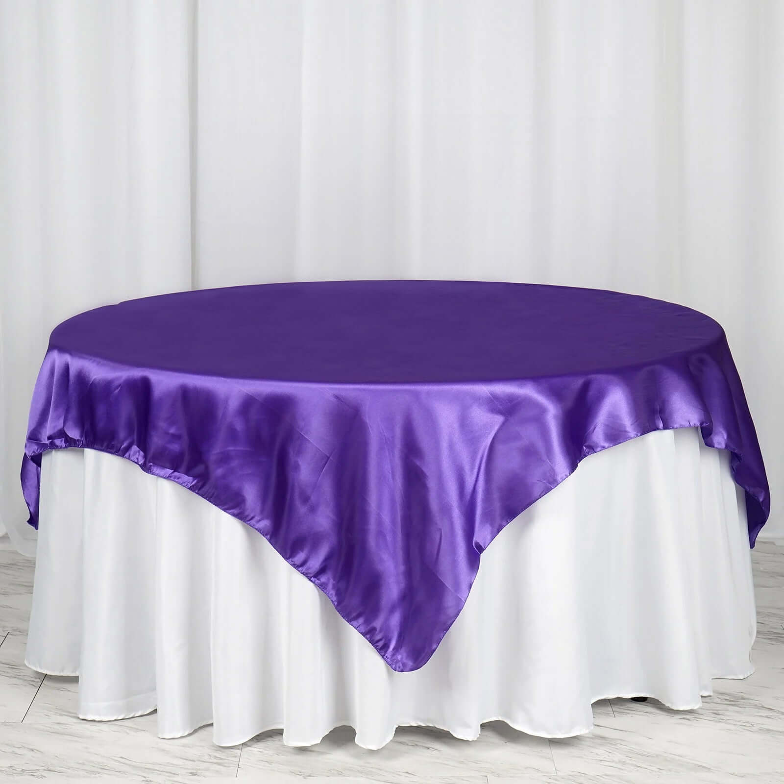 Purple 72x72 Satin Square Table Overlay with Smooth Finish