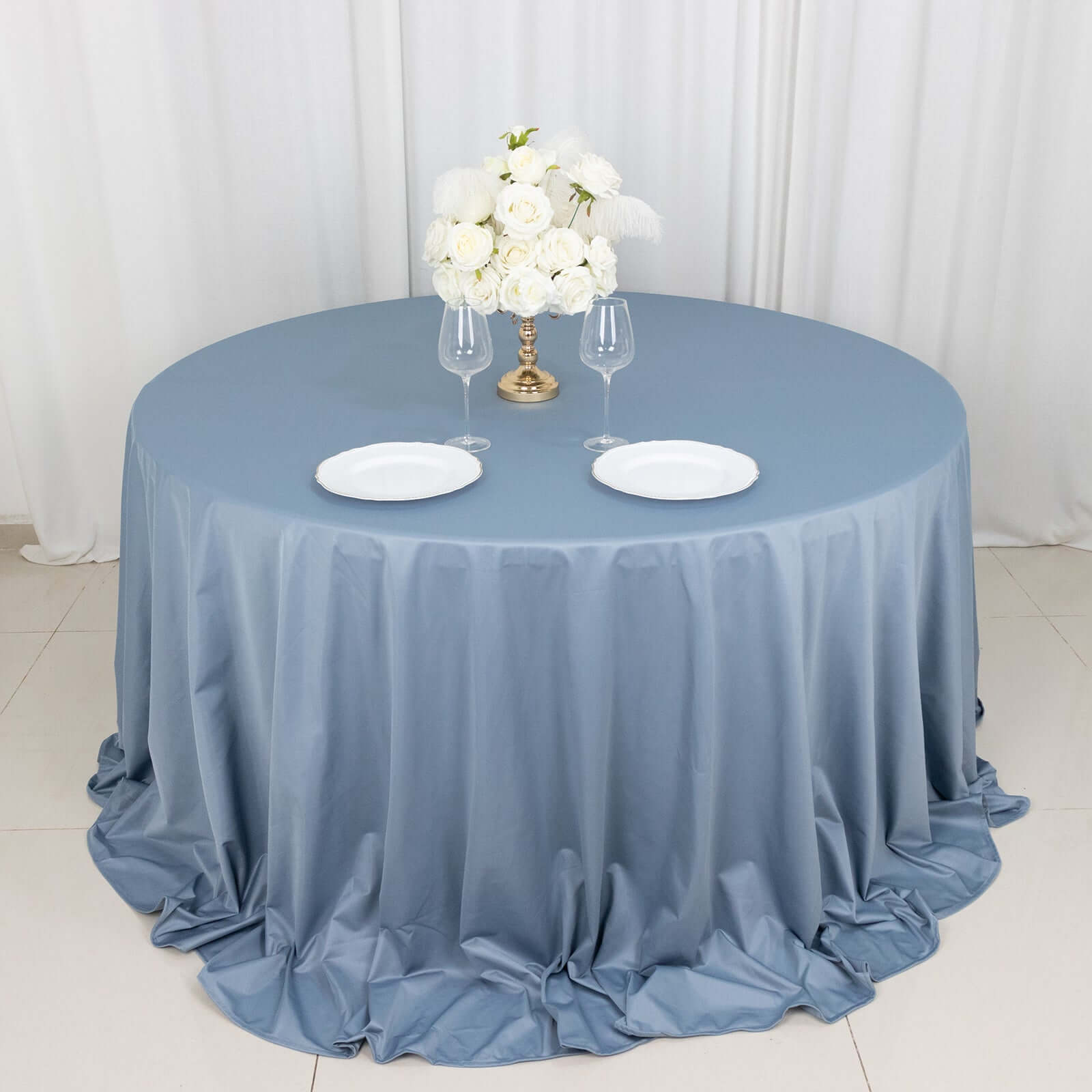 Dusty Blue Wrinkle-Free & Stain-Resistant 132' Premium Scuba Round Tablecloth