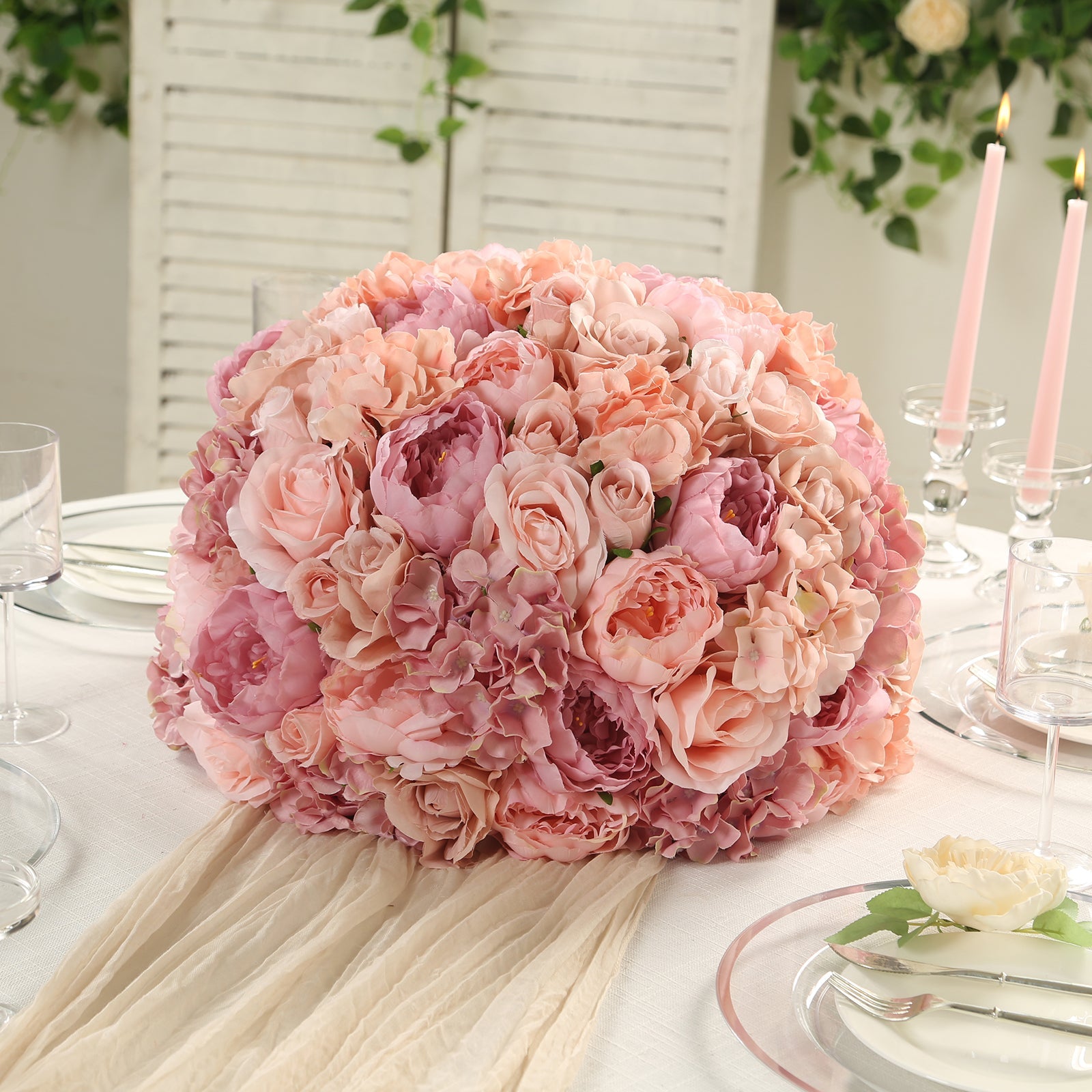 Large Blush Artificial Silk Rose Bouquet - Perfect for Weddings and Table Decor! 20-Piece Set