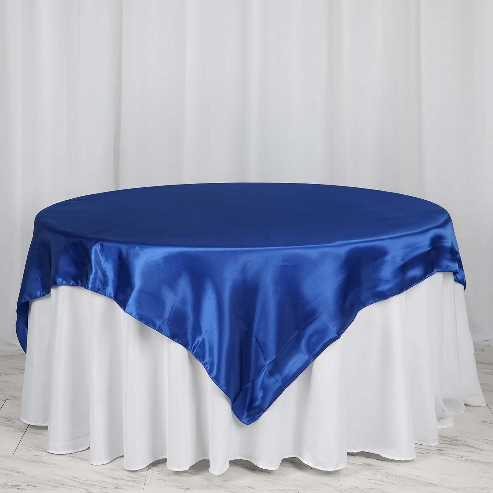 Royal Blue Satin 72x72 Square Table Overlay - Smooth Finish Table Cover for Events