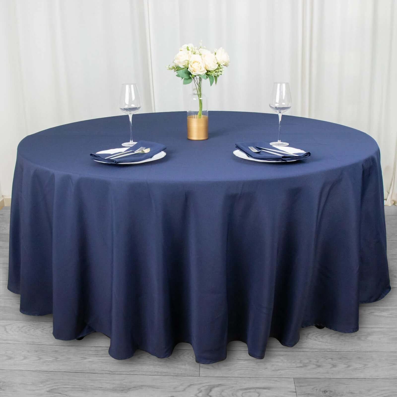 Exclusive Navy Blue 108 - Inch Wrinkle - Resistant Premium Polyester Round Tablecloth for Events