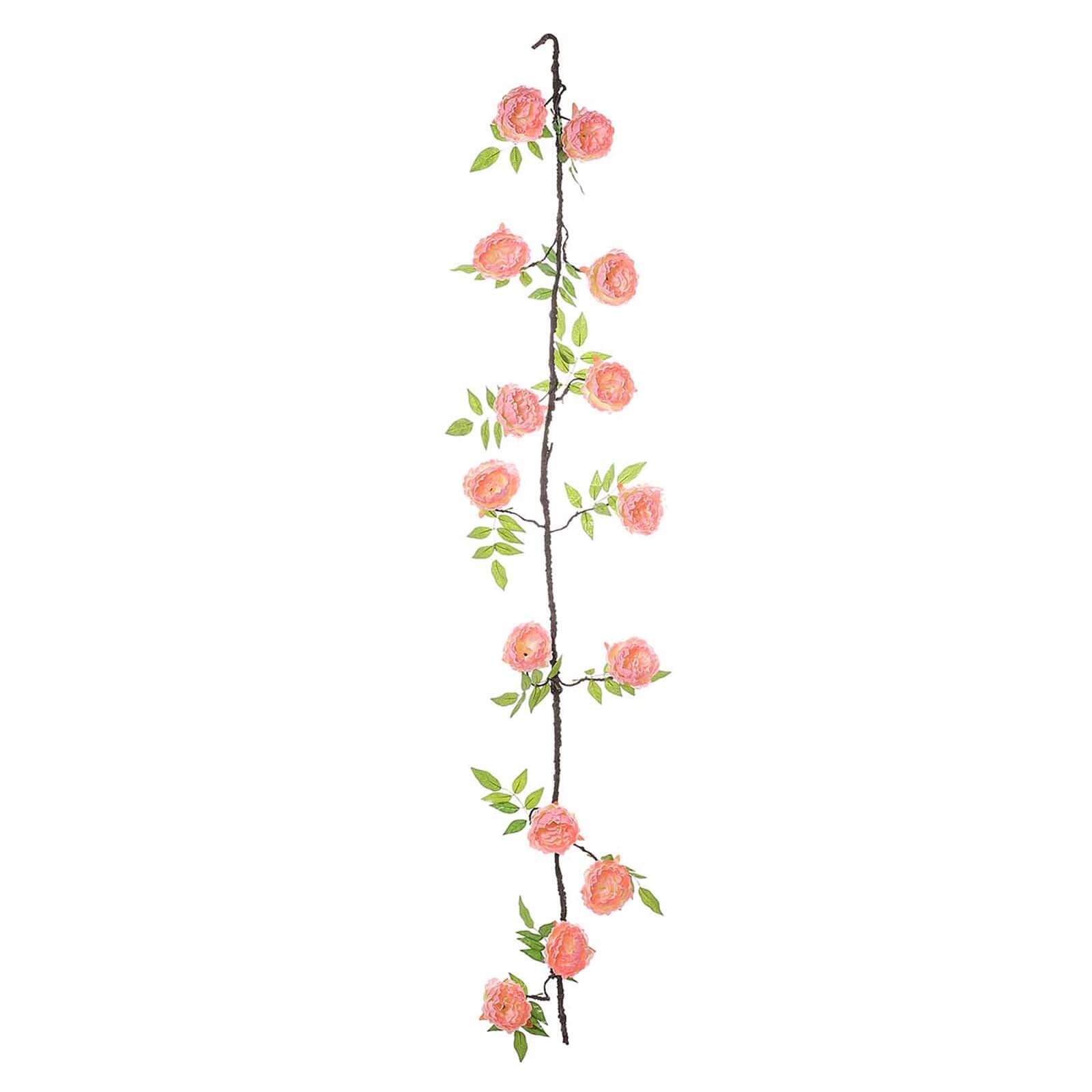 6ft Blush Silk Faux Peony Hanging Flower Garland, Lifelike Vine
