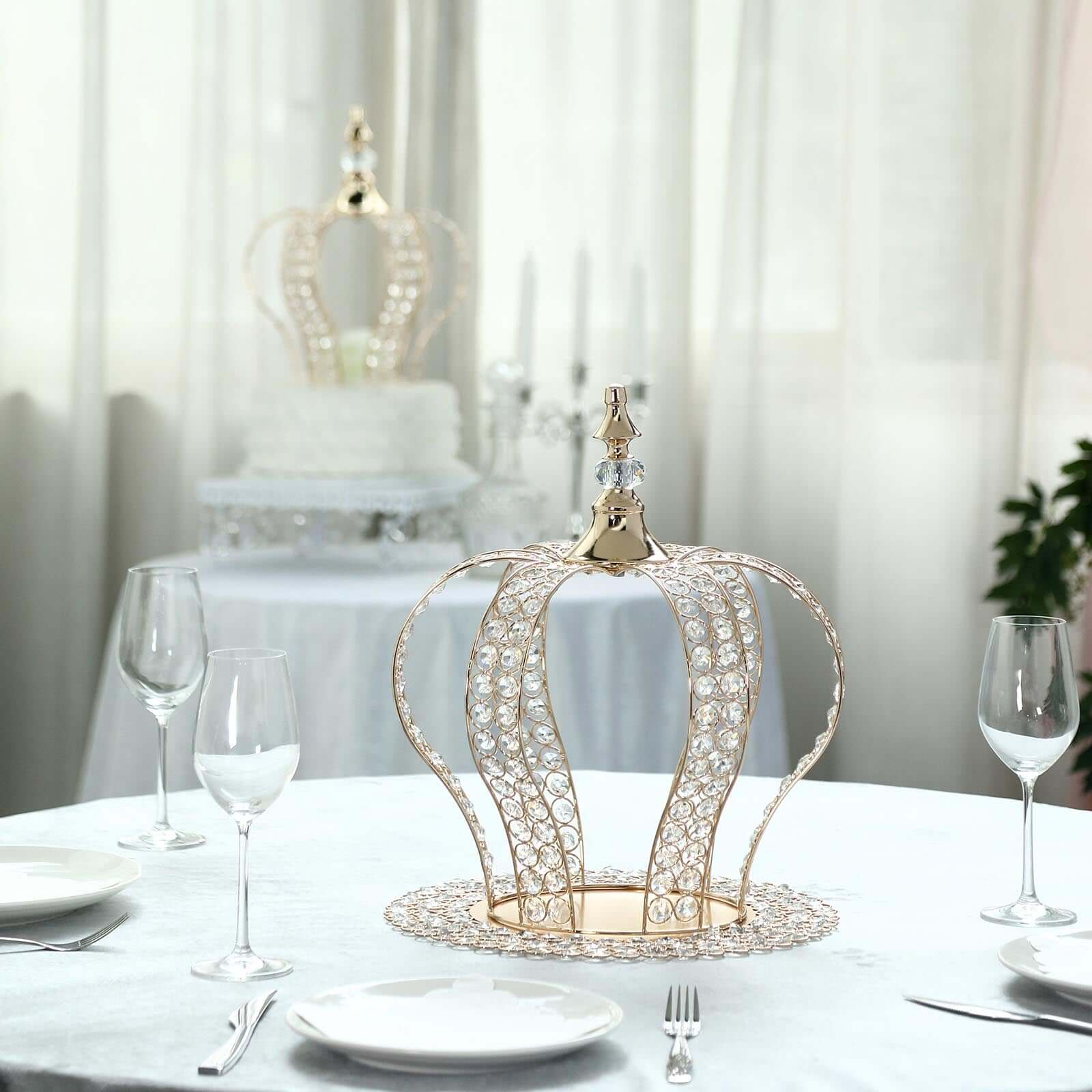 Metallic Gold Crystal-Bead Royal Crown Cake Topper - Ideal for Royal Baby Showers, Sweet 16 Cakes & Events