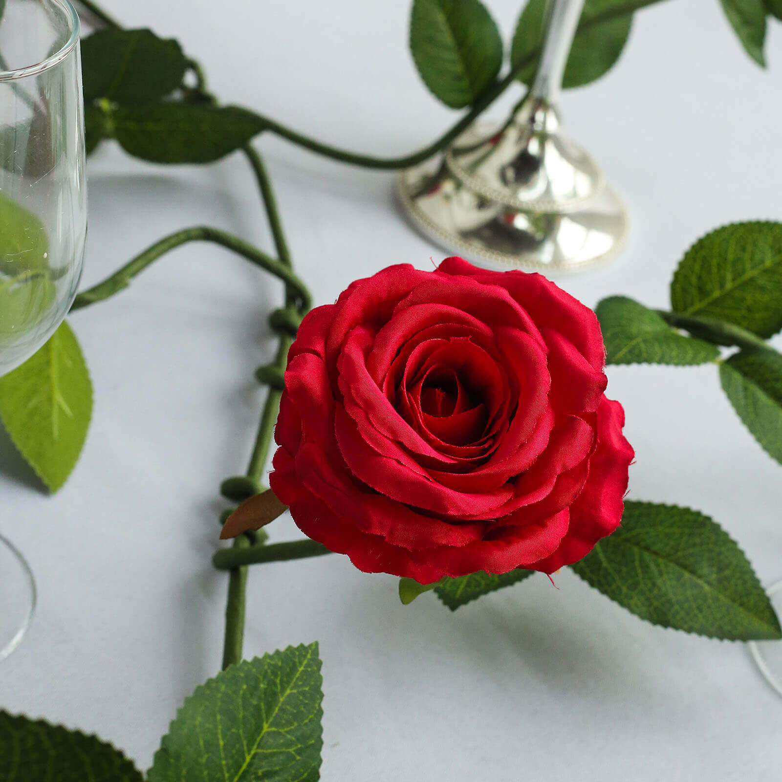 6ft Realistic Red Silk Artificial Rose and Leaf Flower Garland Vine