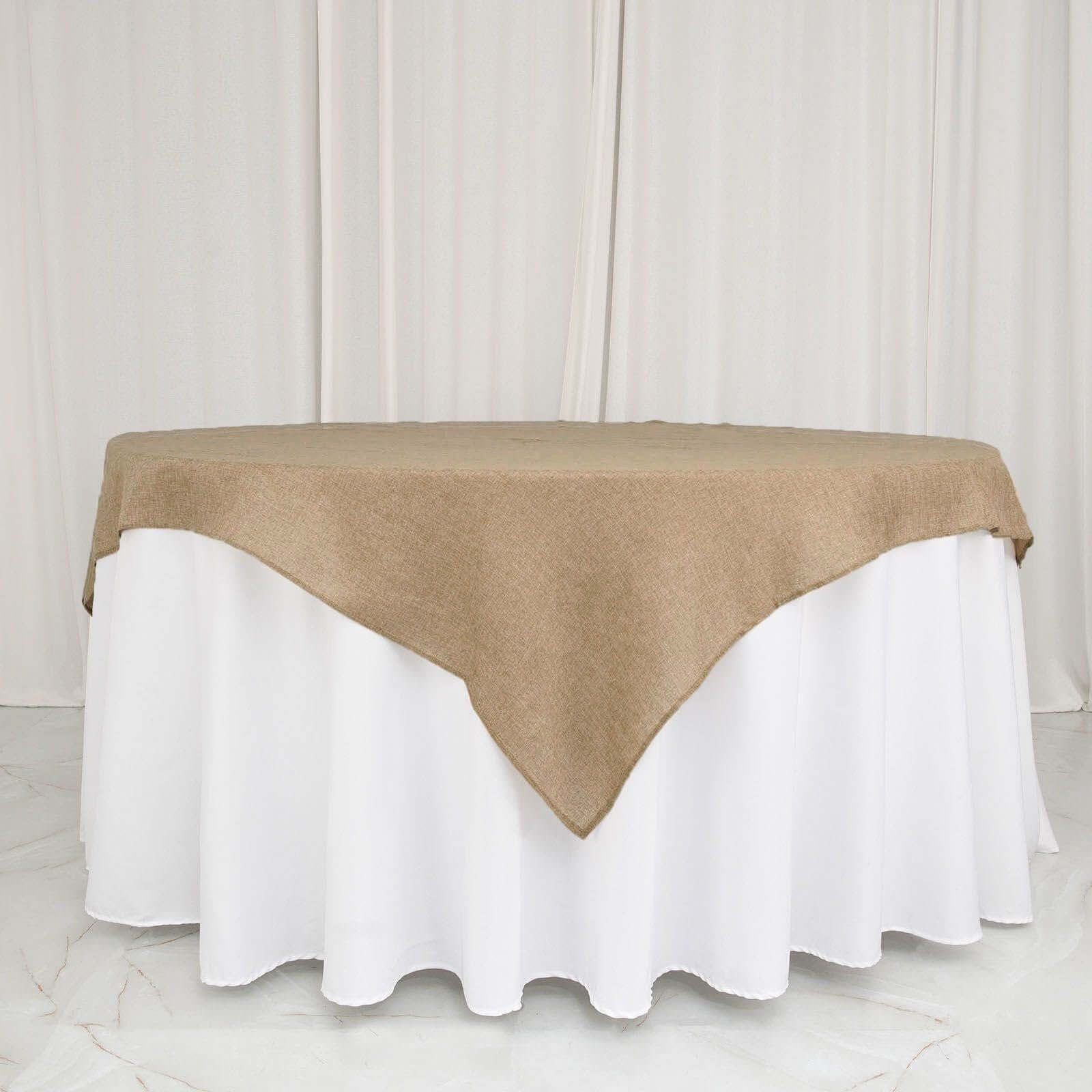 Discount! Natural Faux Jute Square Table Overlay Tablecloth 72x72 - Boho Chic for Vintage Celebrations