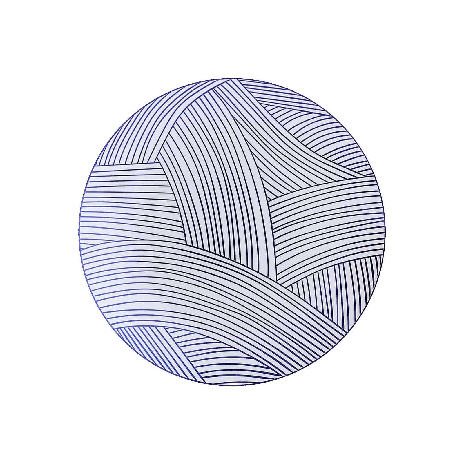 Great Deal! 10-Pack Disposable Plastic Round Dessert Plates in White with Blue Wave Pattern, 7 Inches