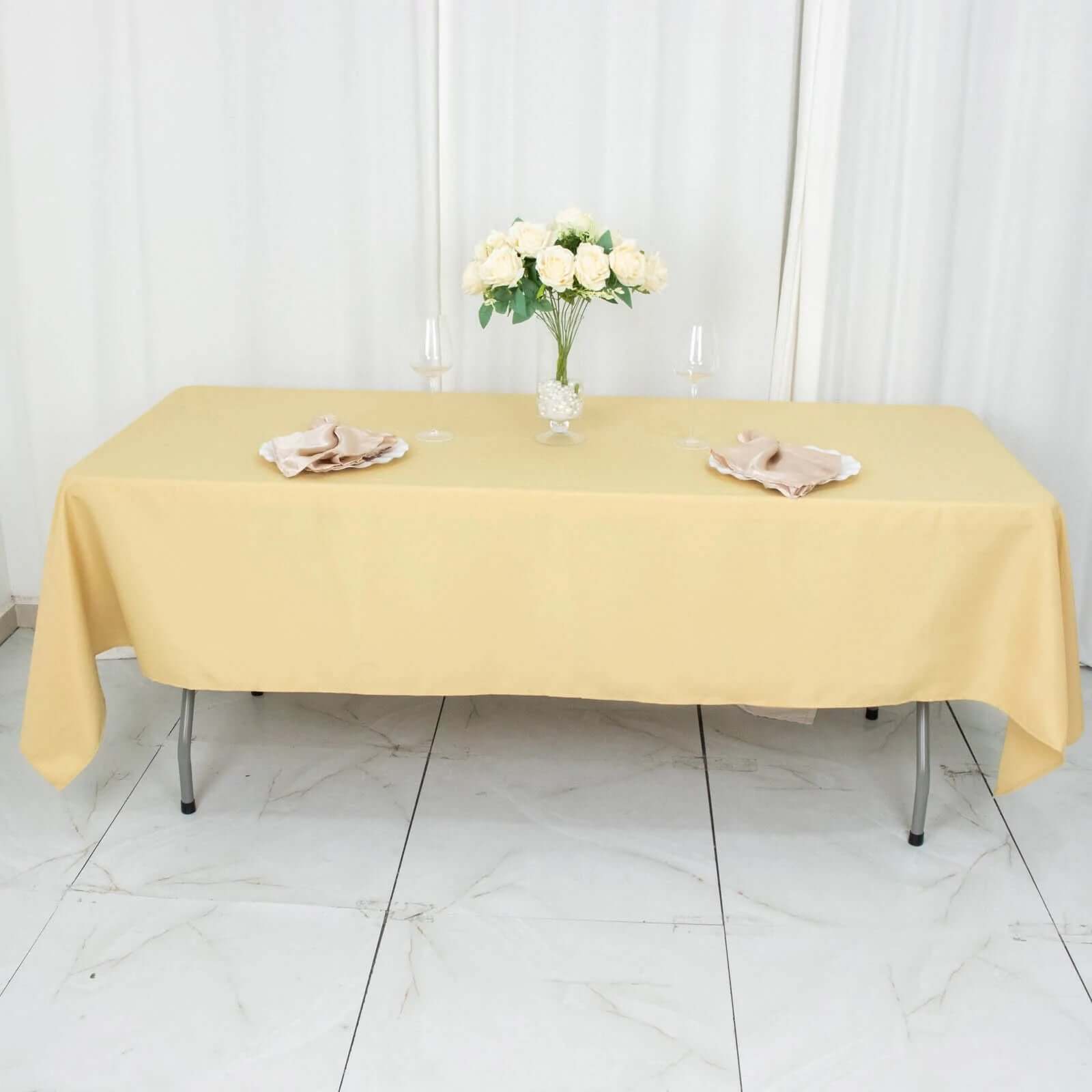 Durable 220GSM Wrinkle-Resistant Premium Polyester 60x102 Rectangle Champagne Tablecloth