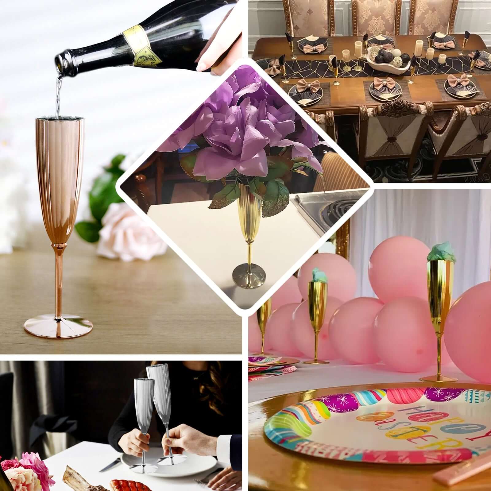 Hot Deal! 6-Pack Disposable Plastic Champagne Flutes in Metallic Rose Gold, 5oz for Toast & Cocktail Parties