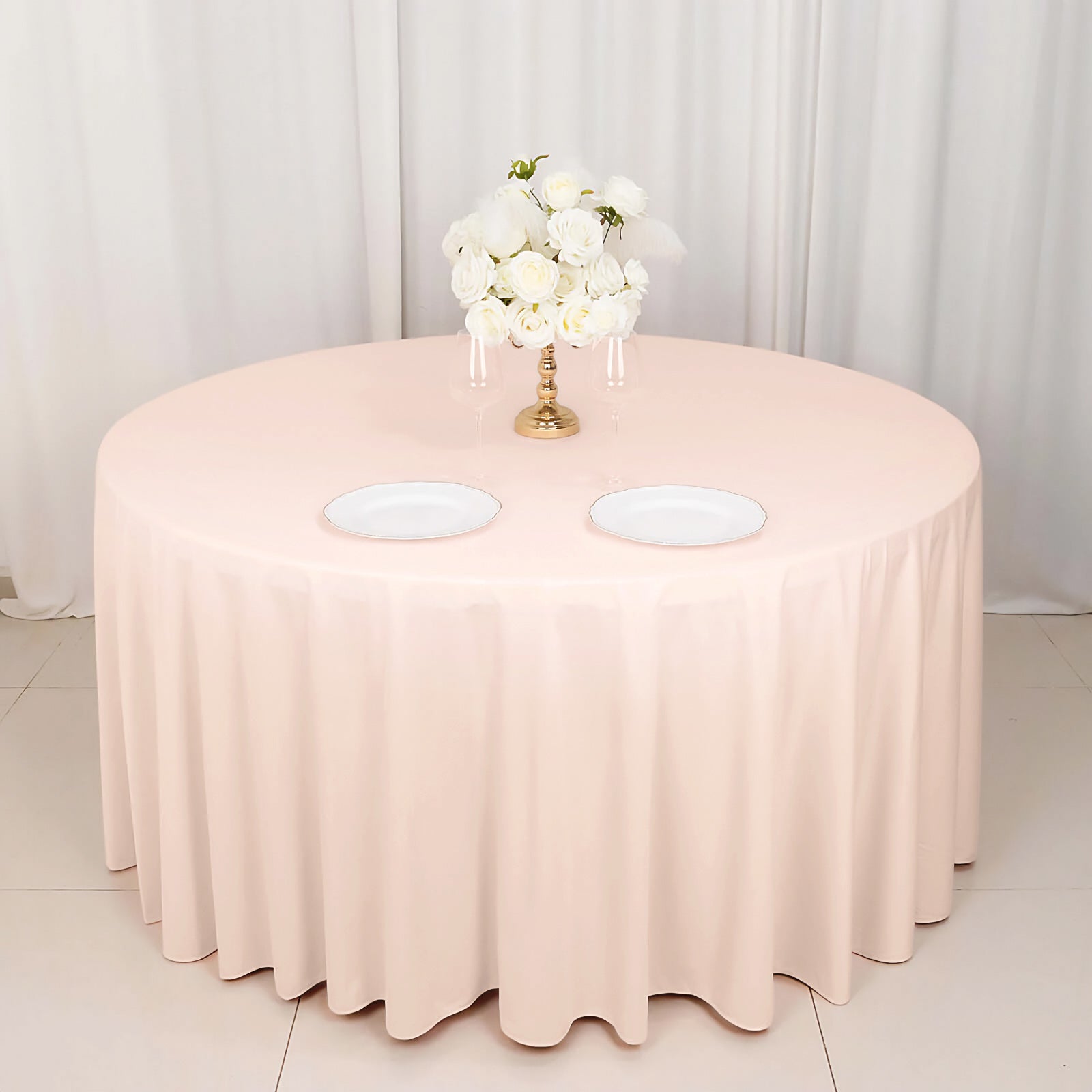 Premium Wrinkle-Free & Stain-Resistant Scuba Round 120 Tablecloth in Blush Color