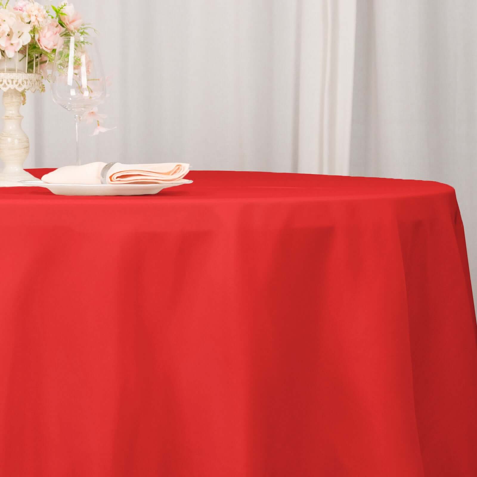 Hot! Seamless Red 132' Premium Polyester Round Tablecloth, 220GSM Wrinkle-Resistant