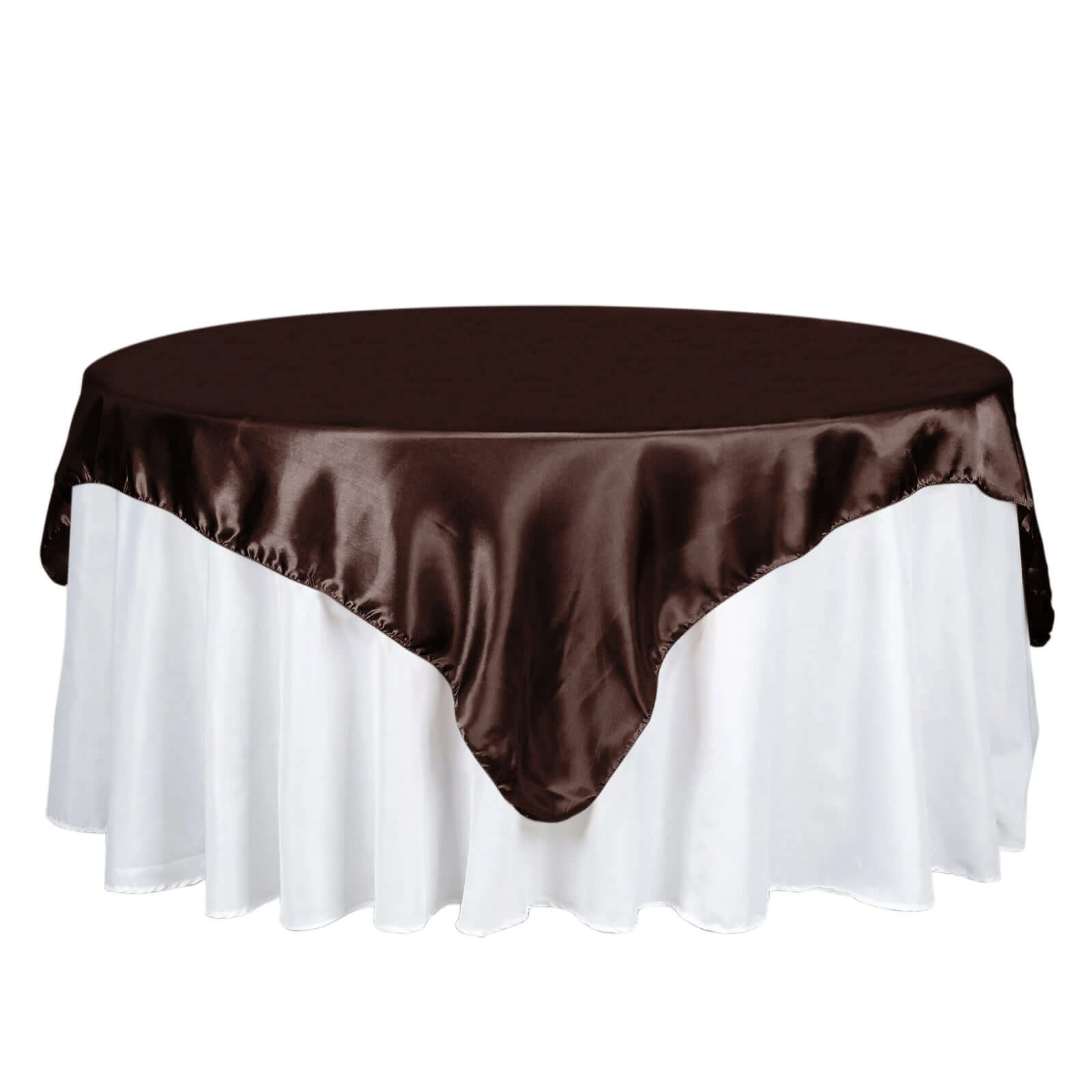Chocolate Satin 72x72 Square Table Overlay - Smooth Finish Table Cover for Events