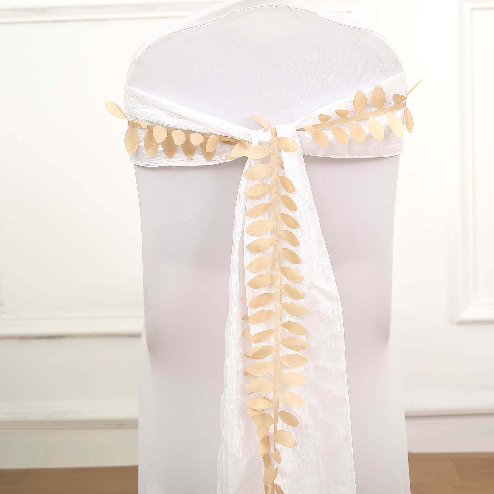 Champagne Taffeta Ribbon Sash with 4 - Leaf Petal Design, 50ft - Ideal for Decorations