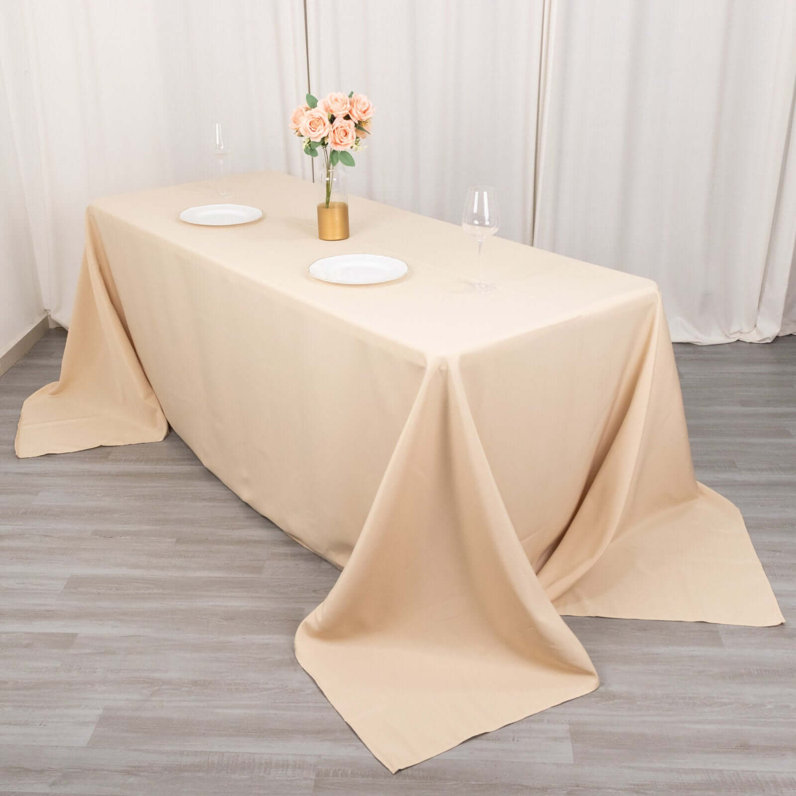 Exclusive Offer! Beige 90x132 Rectangle Premium Polyester Seamless 220GSM Stain-Resistant Tablecloth