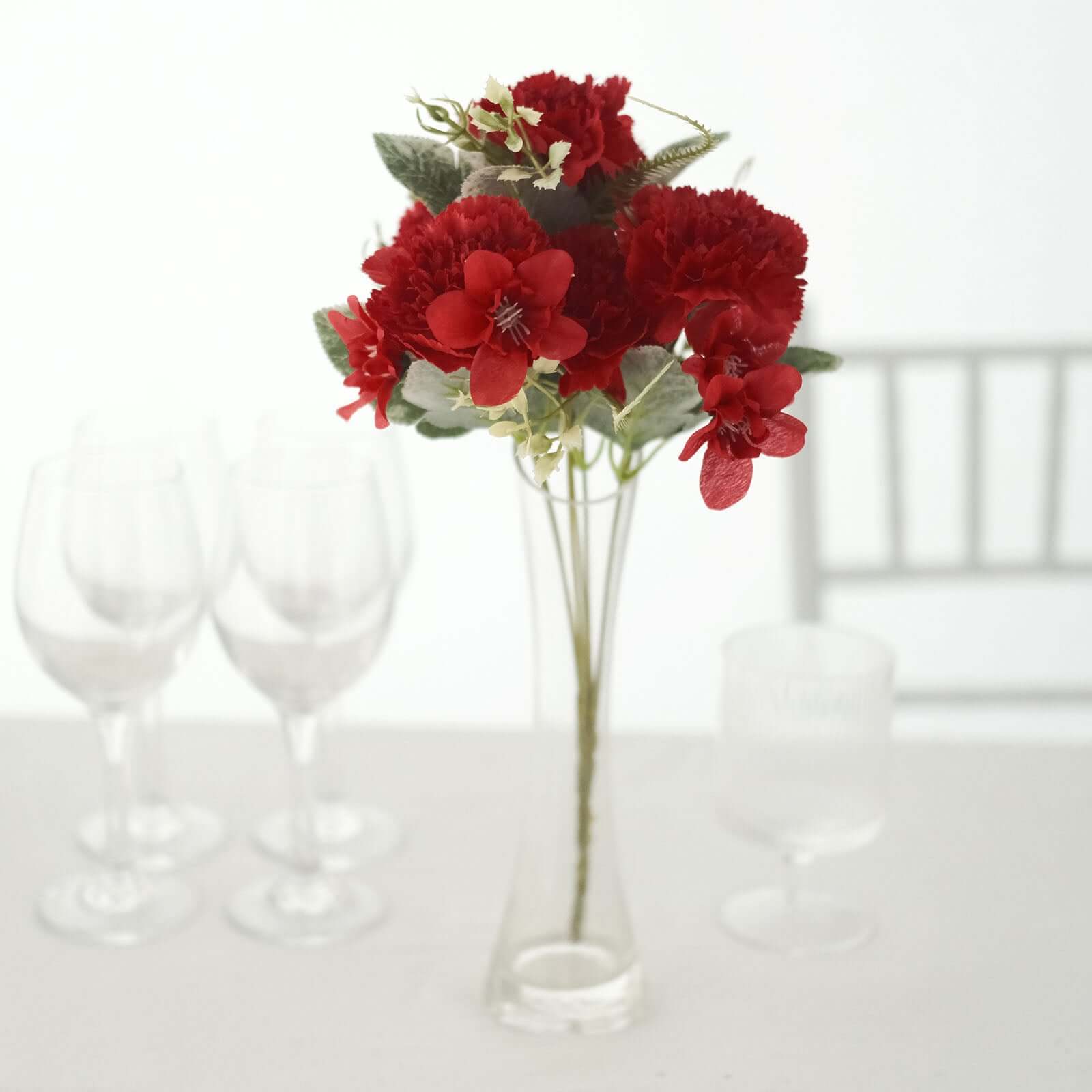 Hot Sale! 3-Pack Set of 14-Inch Red Artificial Silk Carnation Flower Bouquets