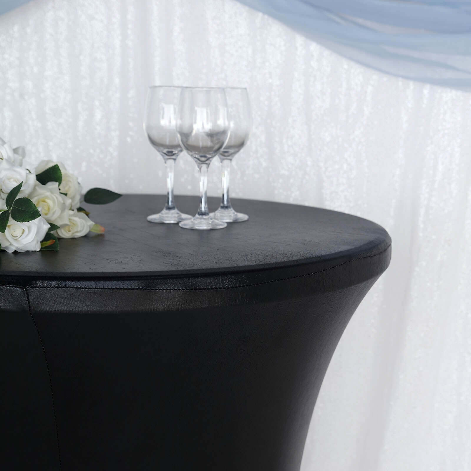 Black Metallic Spandex Stretch-Fit Water-Resistant 32" Cocktail Table Cover - Ideal for Events