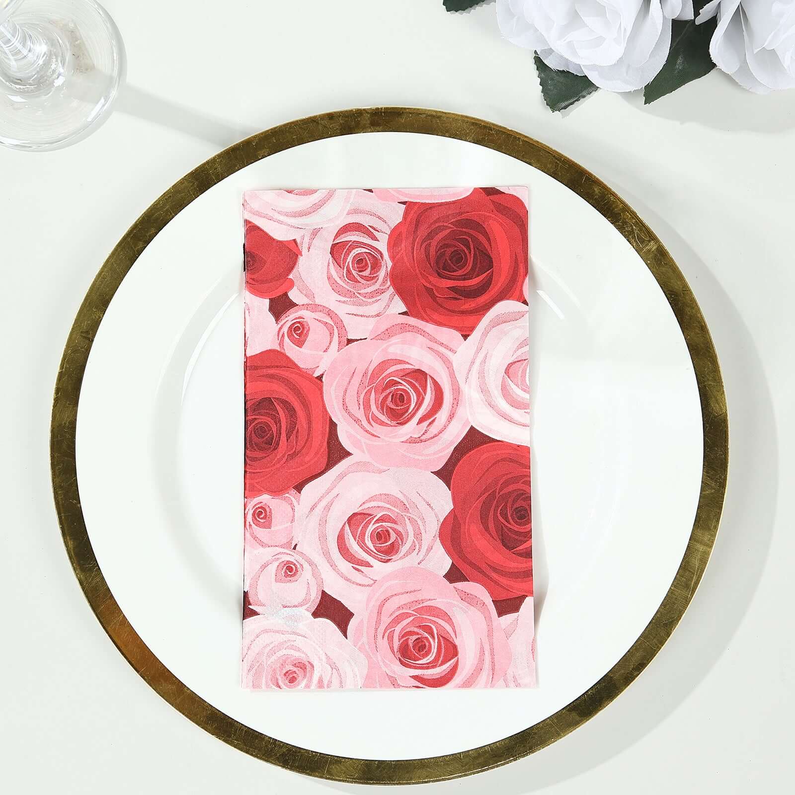 50-Pack 2-Ply Red/Pink Rose Floral Printed Paper Dinner Napkins - Stylish for Events