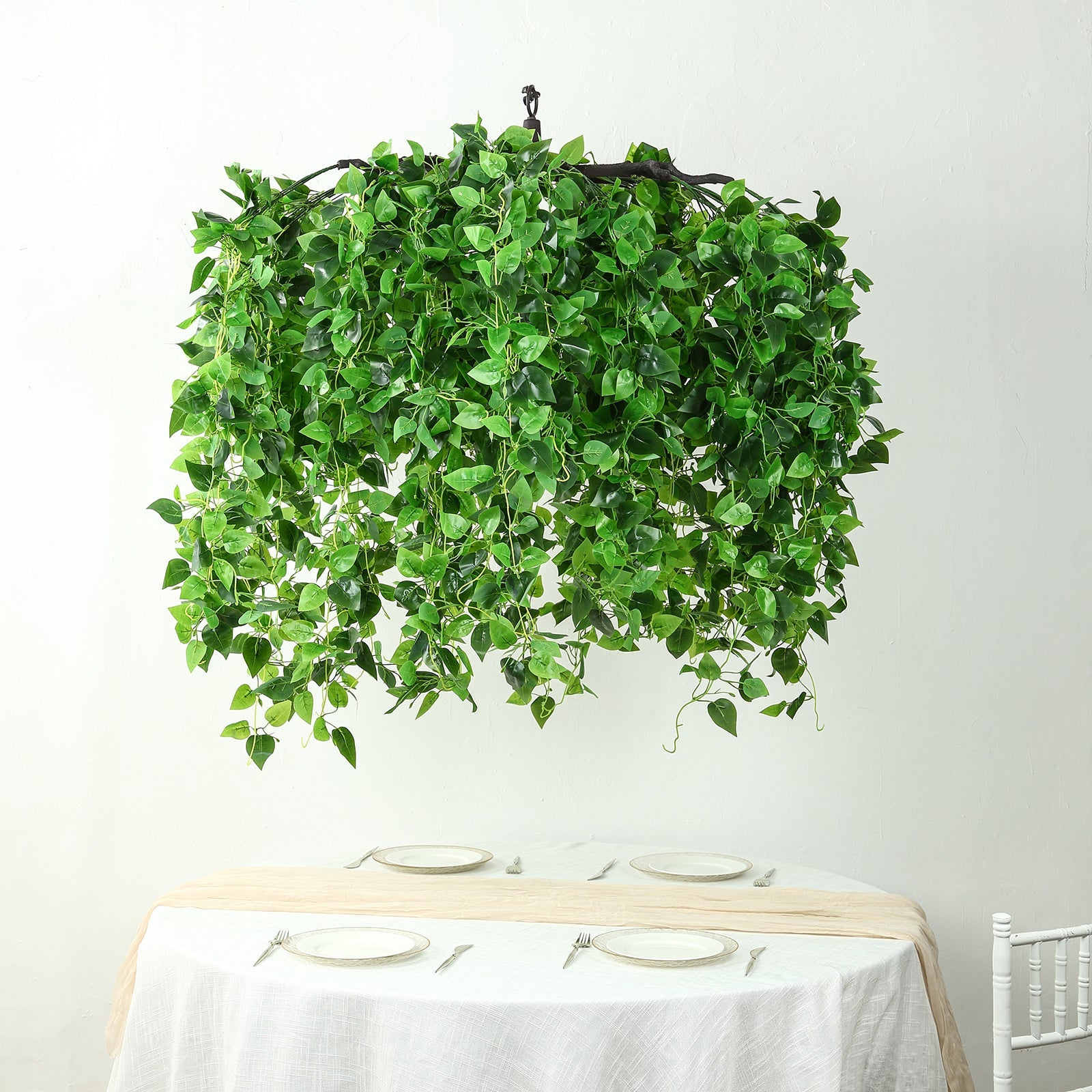 46-Inch Green Artificial Eucalyptus Ivy Leaf Canopy with Interchangeable Branches - Ideal for Decor