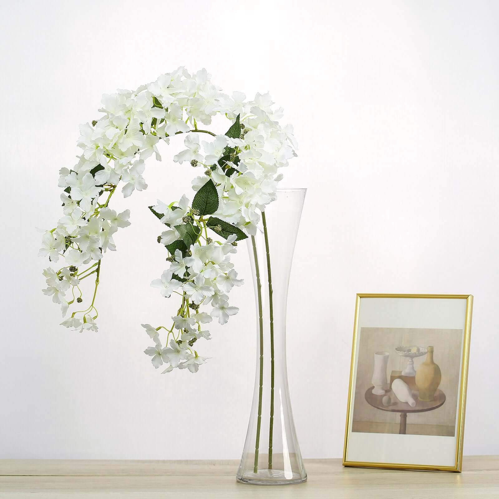 Get 4 Artificial Silk Peegee Hydrangea Flower Branches, 41 Inches Tall, White Dual - Tone