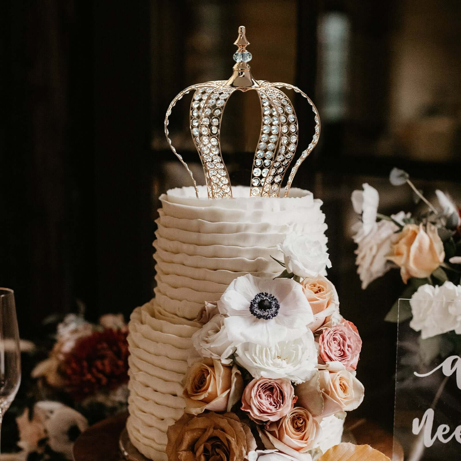 Metallic Gold Crystal-Bead Royal Crown Cake Topper - Ideal for Royal Baby Showers, Sweet 16 Cakes & Events