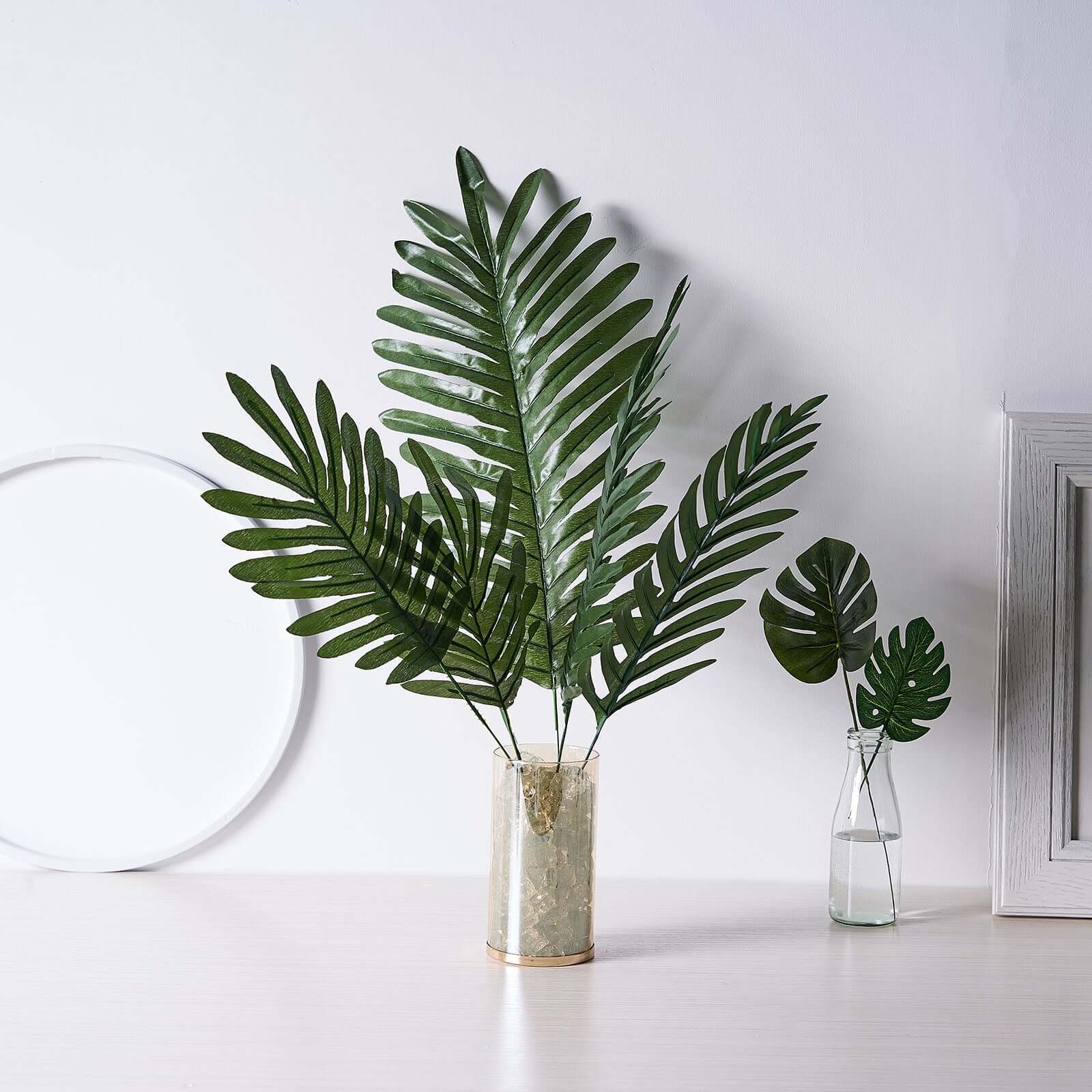 5 Stems Green Artificial Silk Tropical Palm Leaf Plants - Ideal Decor