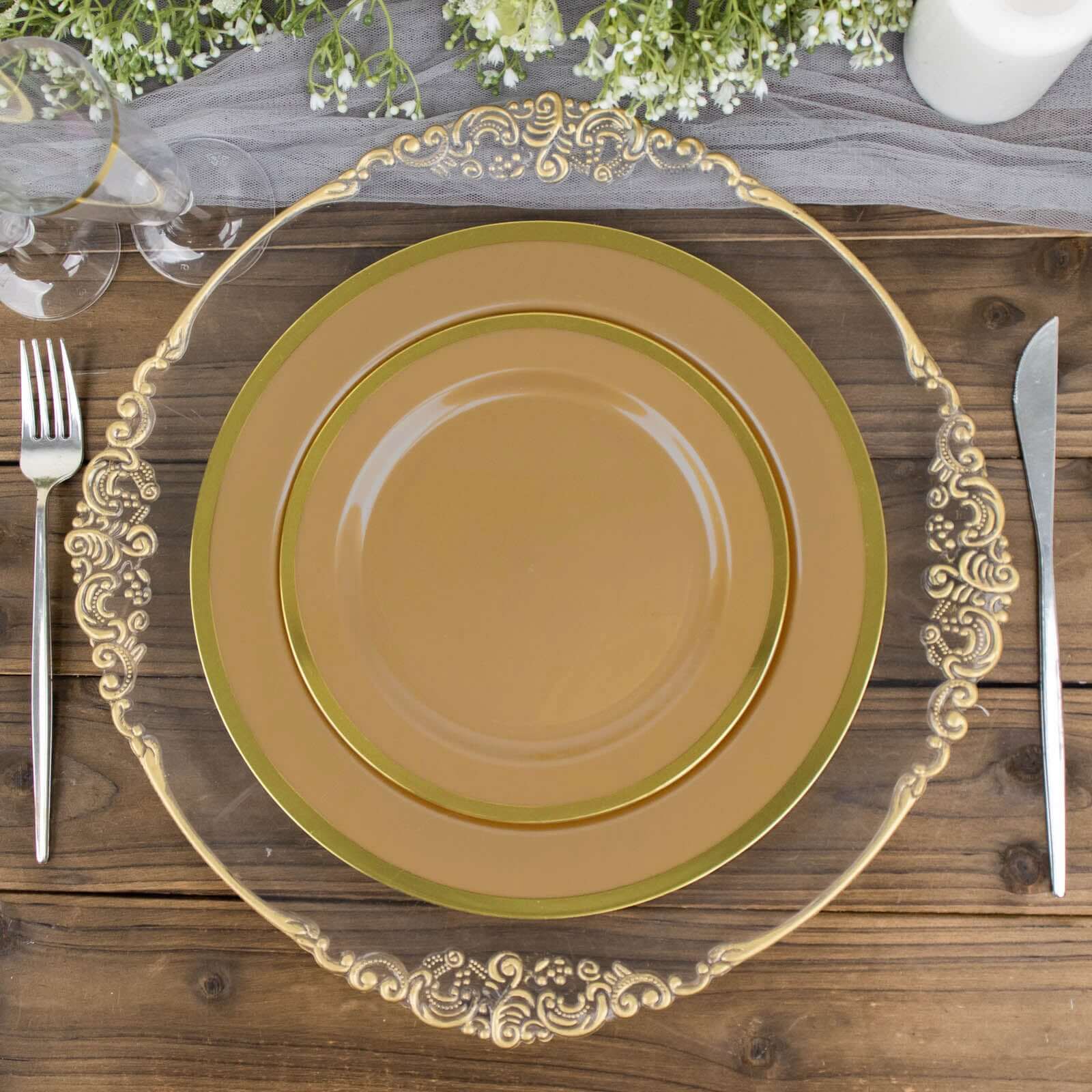 10-Pack Gold Plastic 7.5-Inch Disposable Salad Appetizer Plates for Special Events
