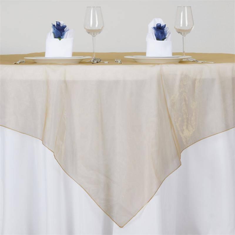 Gold Organza 72x72 Square Table Overlay - Ideal for Stylish Events
