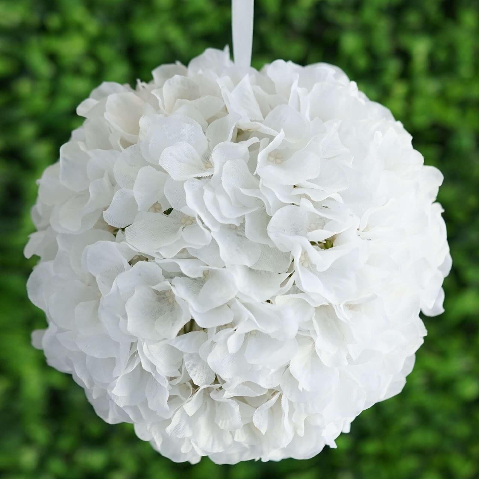 Set of 4 White Artificial Silk Hydrangea Kissing Flower Balls, 7-Inch Diameter