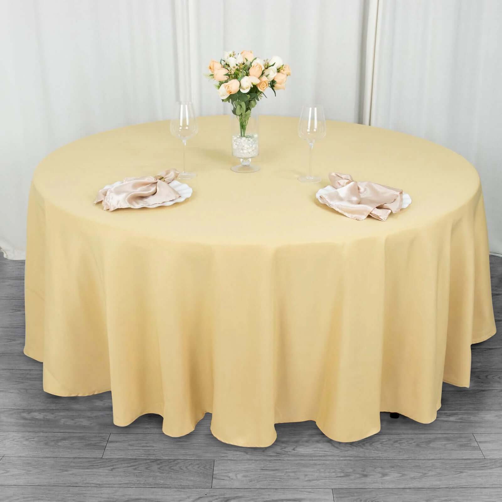 Champagne 108' Dia. Premium Polyester Wrinkle-Resistant 220GSM Round Tablecloth for Weddings and Parties