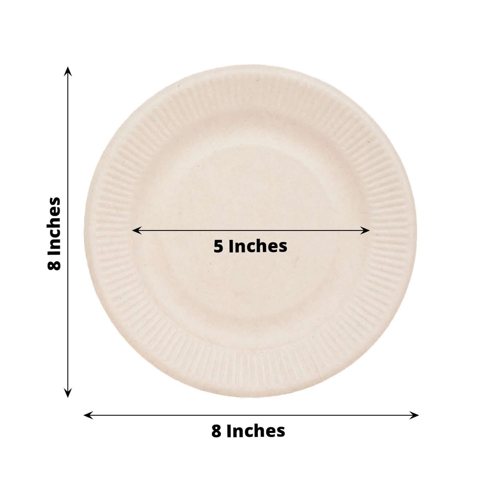 50-Piece Set of Natural 8-Inch Round Bagasse Dessert Plates with Ribbed Edge