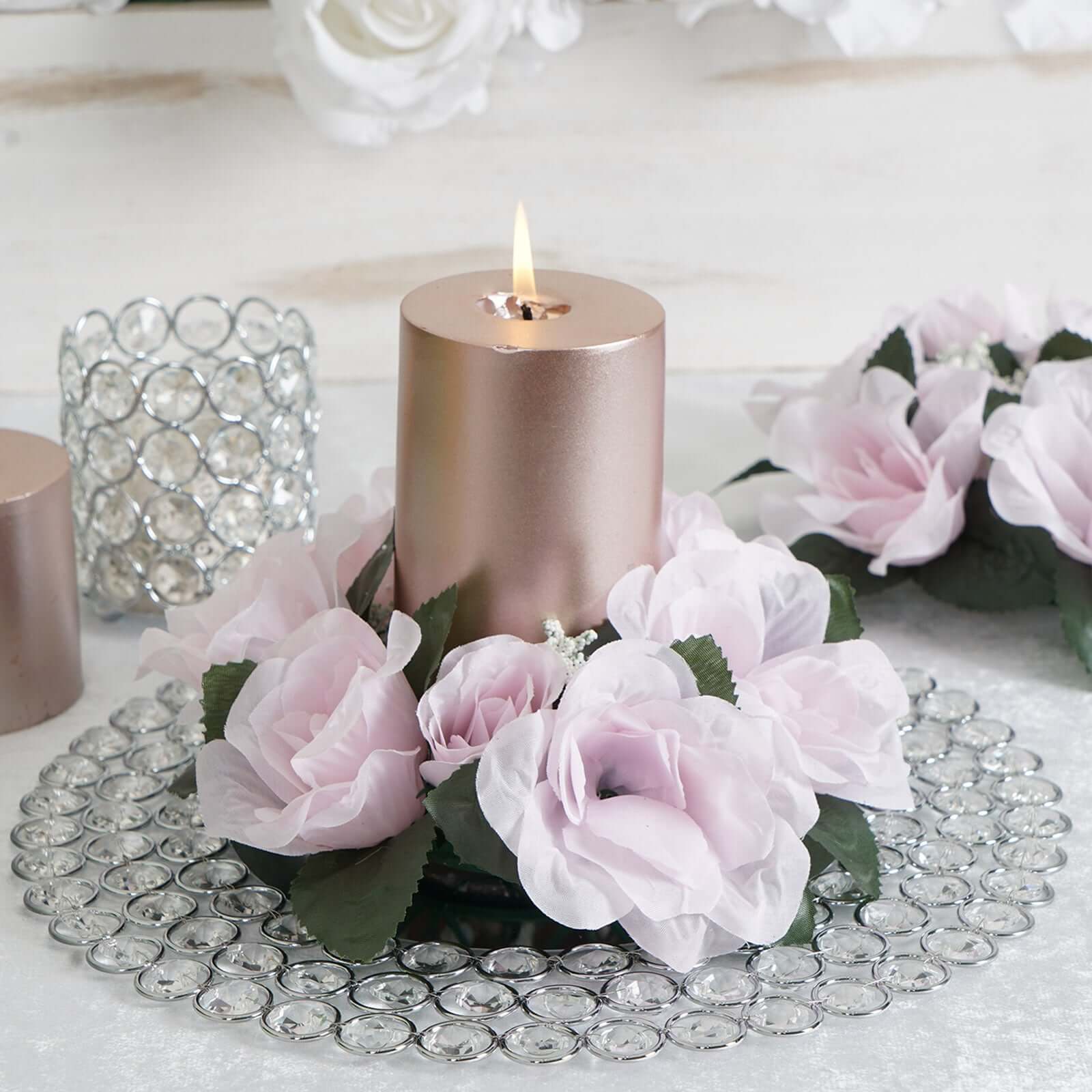 Hot Sale! 4-Piece Set of Blush Artificial Silk Rose Flower Candle Ring Wreaths for Various Occasions