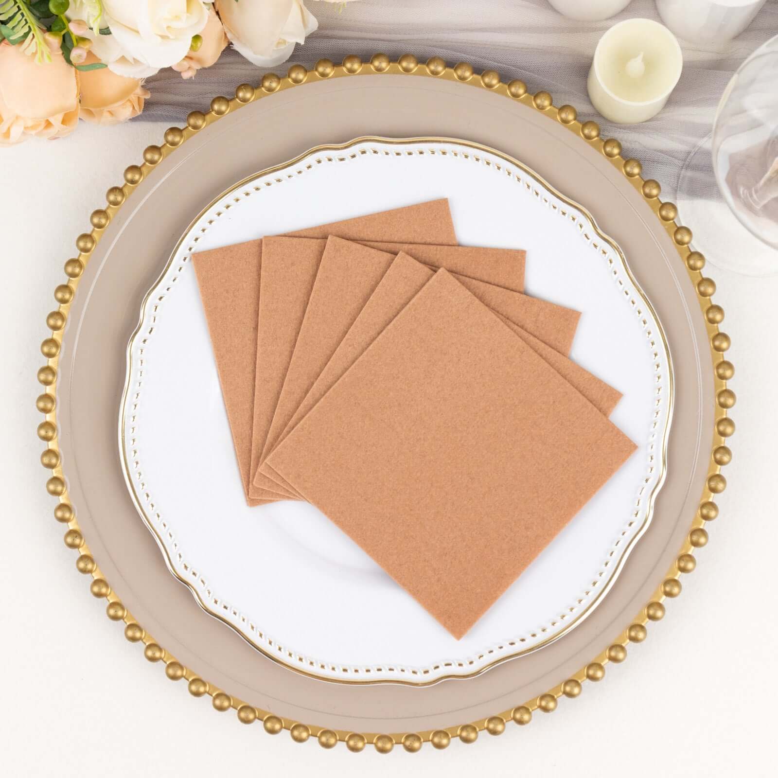 20-Pack Terracotta (Rust) 5x5 Linen-Like Airlaid Napkins - Highly Absorbent
