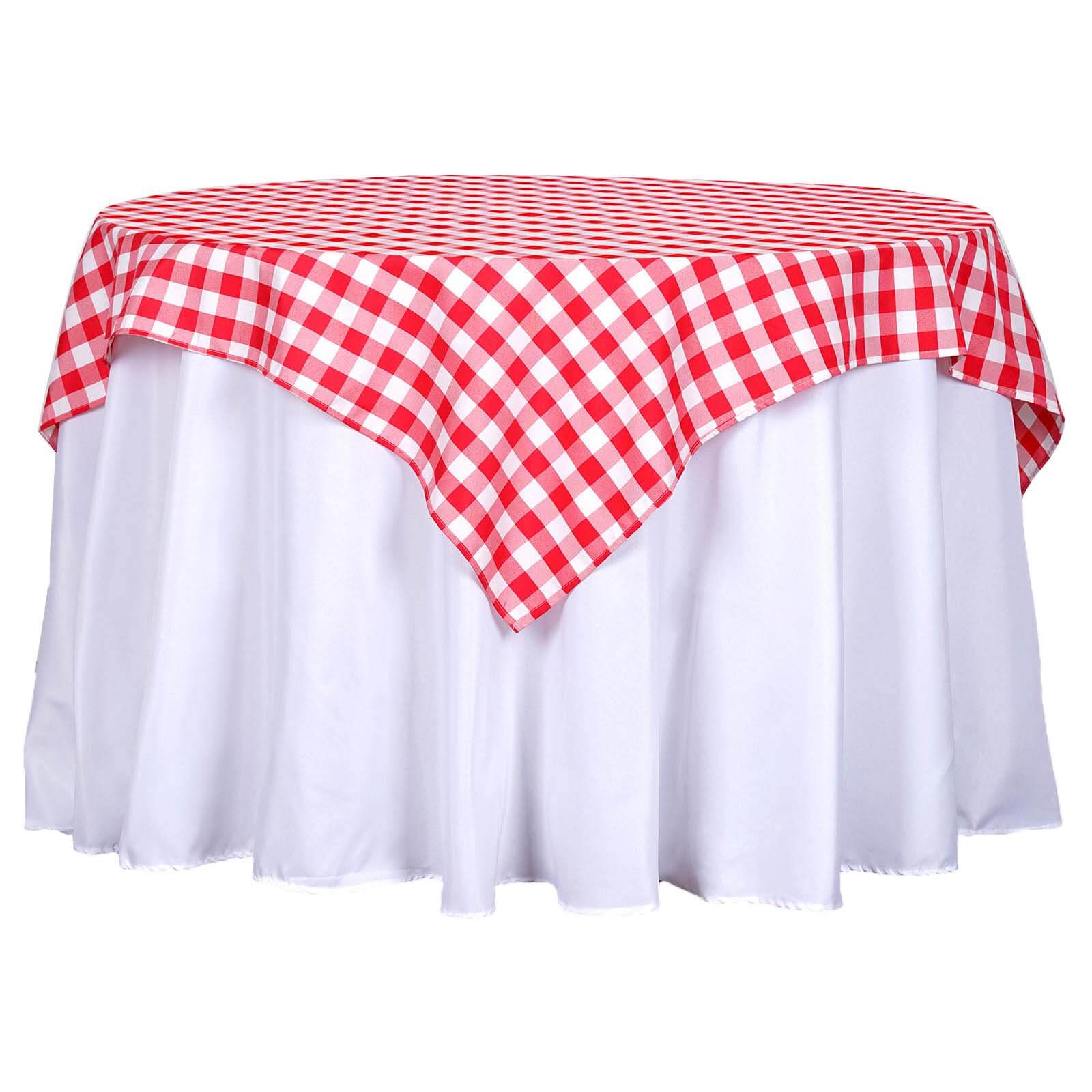 Hot Sale! Polyester 54x54 Square Table Overlay with White/Red Checkered Buffalo Plaid for Casual Tables