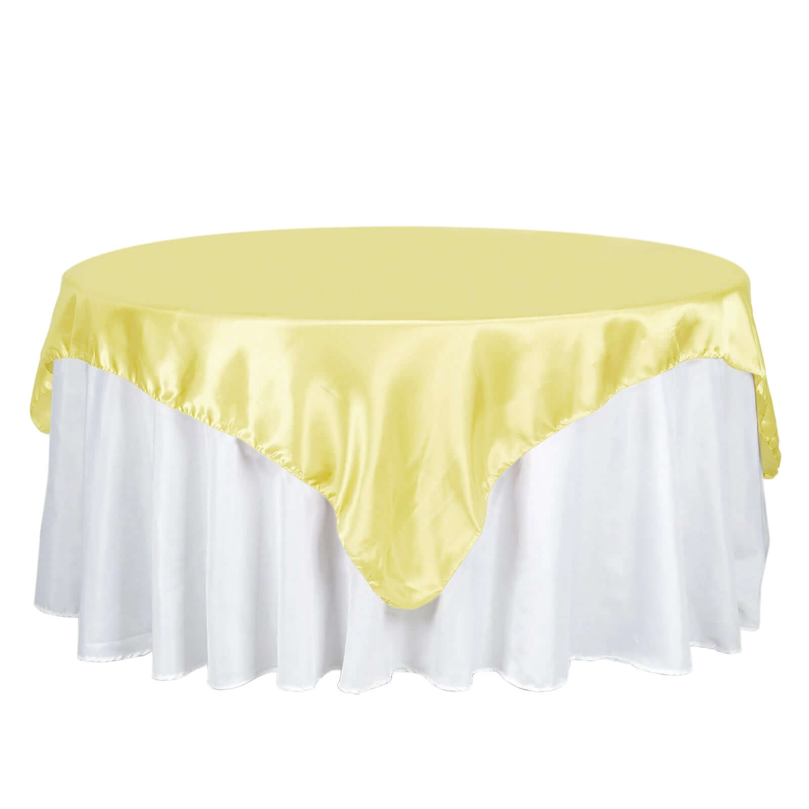 Yellow Satin 72x72 Square Table Overlay - Smooth Finish, Ideal Decor