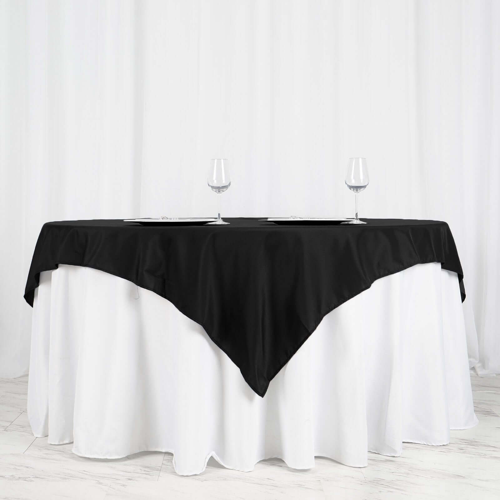 Black 70x70 Wrinkle-Resistant & Durable Polyester Square Table Overlay for Events