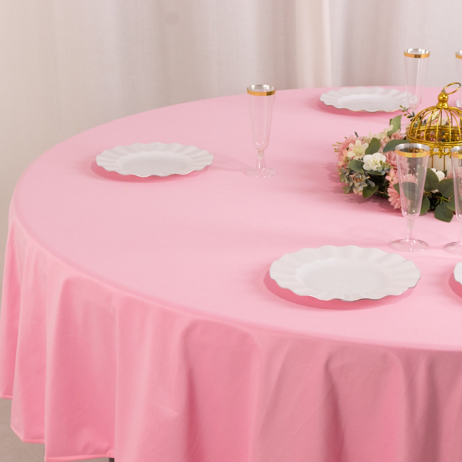 Hot Sale! Premium Pink 90' Round Scuba Polyester Wrinkle-Free & Stain-Resistant Tablecloth
