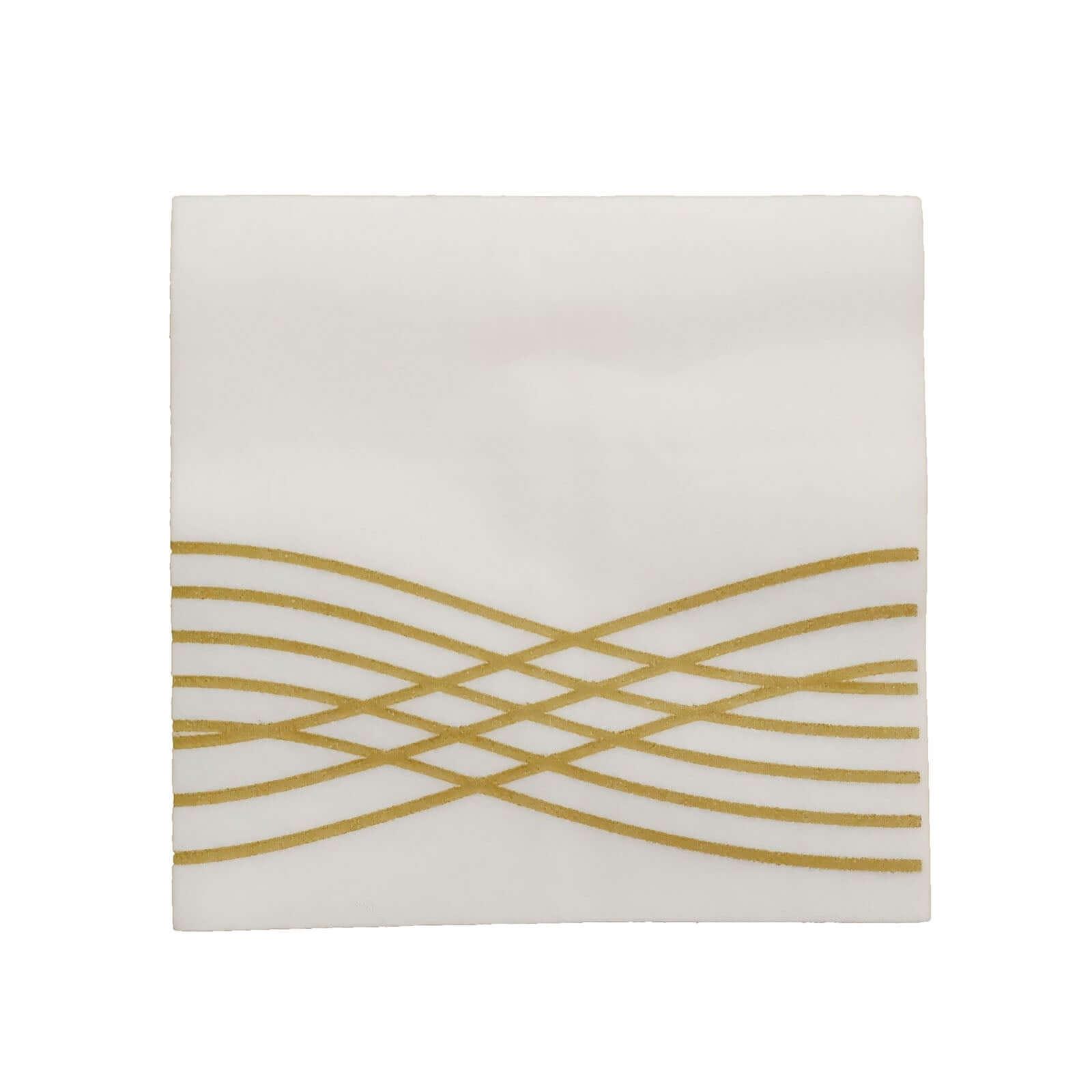 20-Piece Set of White Airlaid Cocktail Napkins with Gold Foil Wave Design