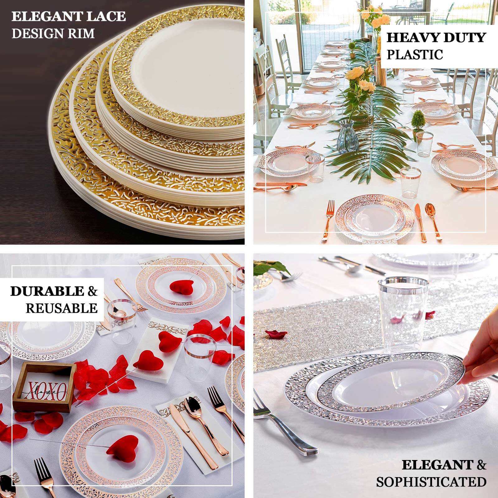 10-Pack Ivory Plastic Disposable Appetizer Plates with Gold Lace Rim, 6 Inches