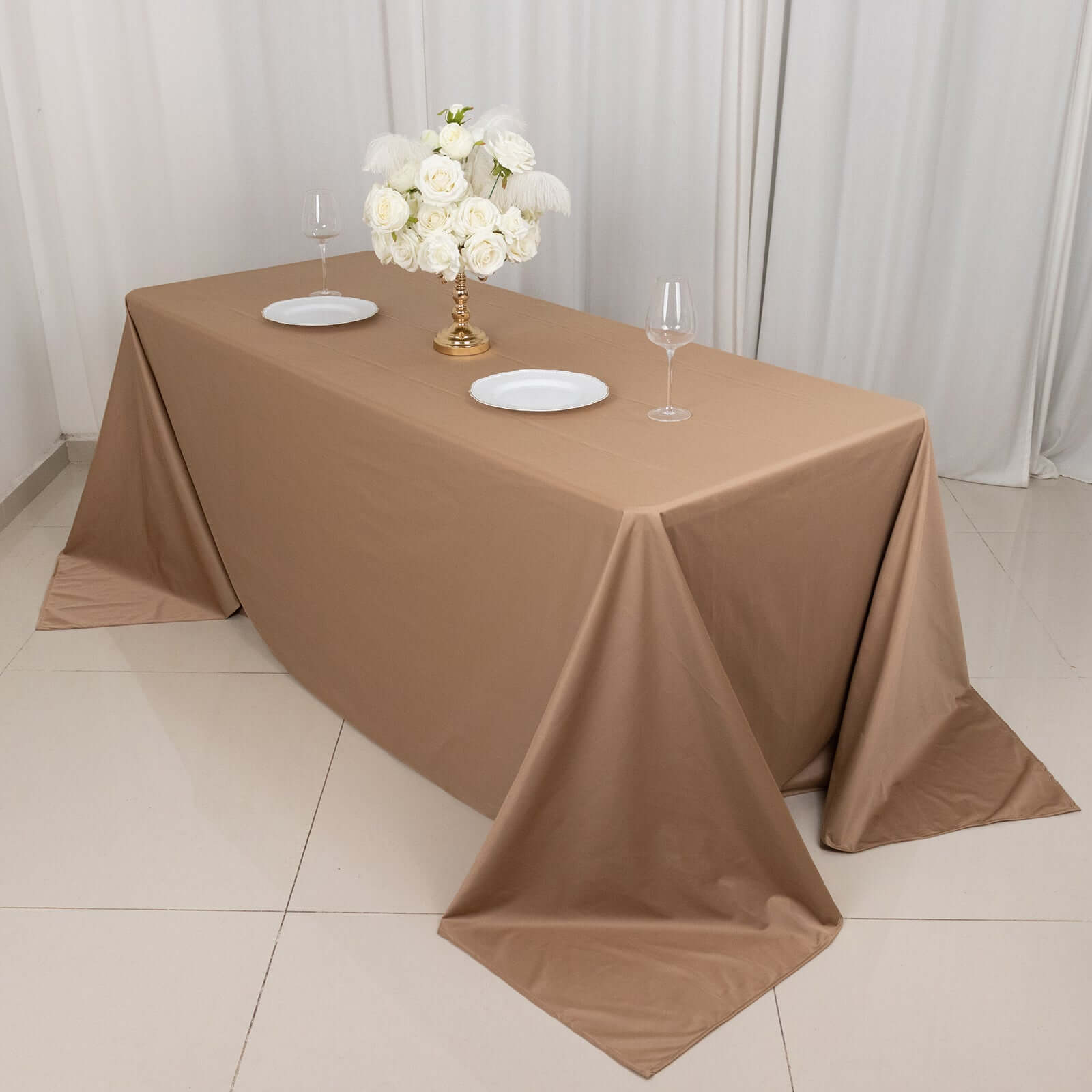 Wrinkle-Free, Stain-Resistant Nude Premium Scuba 90x132 Rectangular Tablecloth