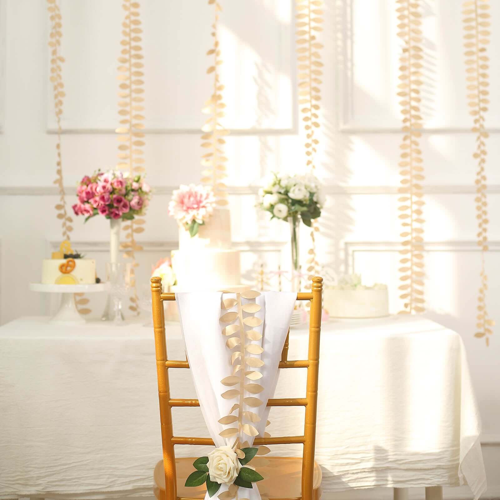Champagne Taffeta Ribbon Sash with 4 - Leaf Petal Design, 50ft - Ideal for Decorations