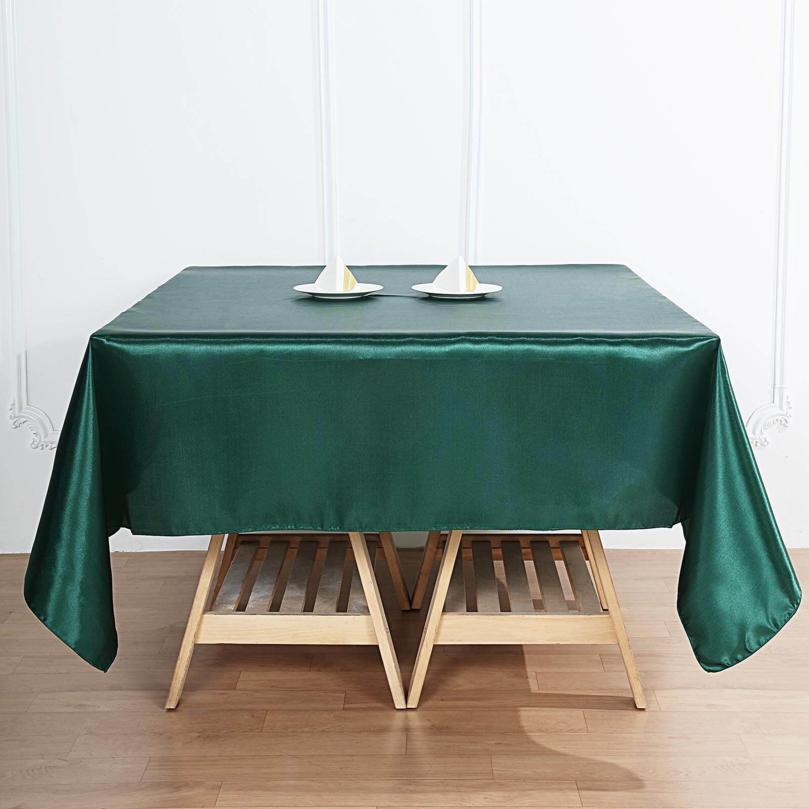 Hunter Emerald Green 72x72 Satin Square Table Overlay - Smooth Finish for Events