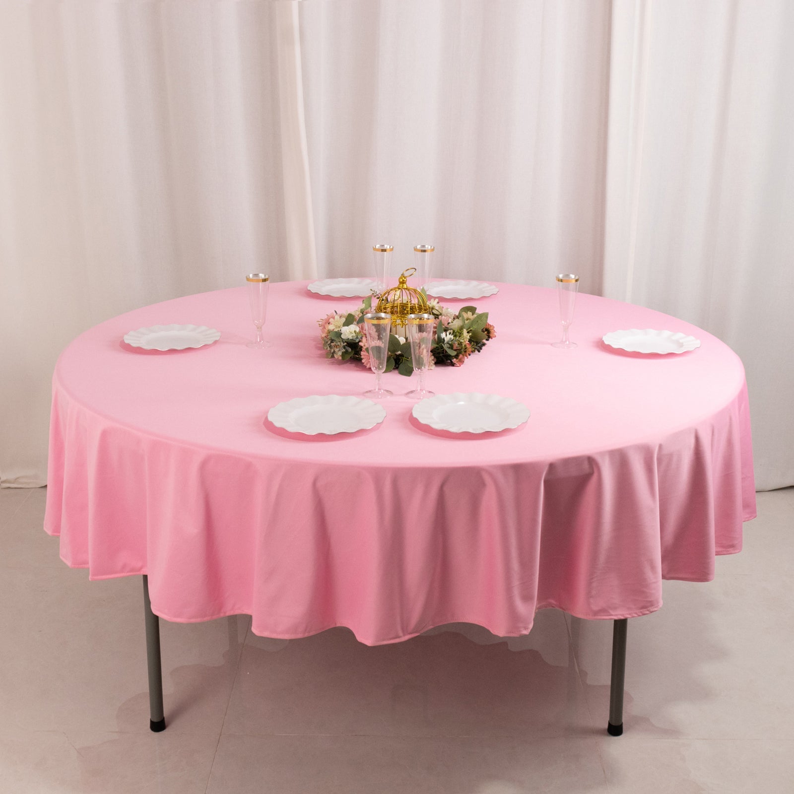 Hot Sale! Premium Pink 90' Round Scuba Polyester Wrinkle-Free & Stain-Resistant Tablecloth